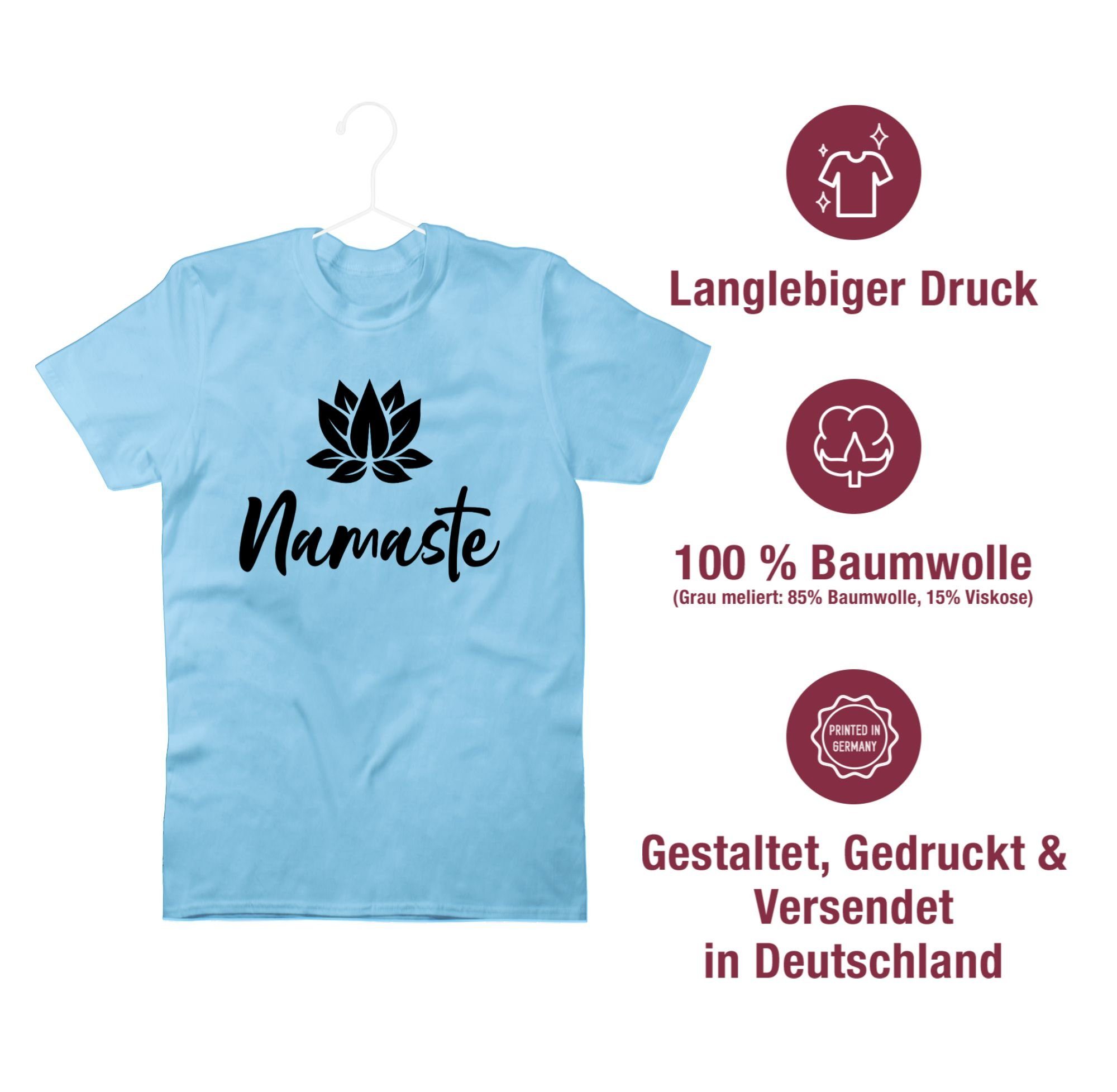 Shirtracer T-Shirt mit Namaste Wellness schwarz Geschenk Lotusblüte Hellblau 02 Yoga und