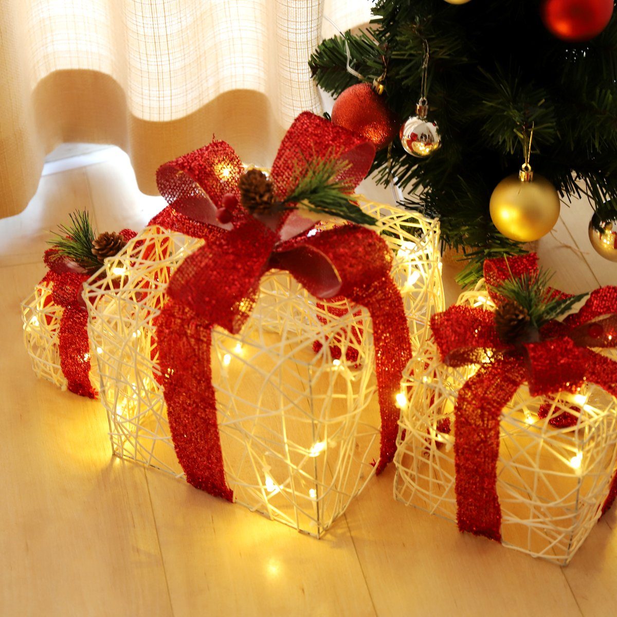 Salcar LED-Lichterkette 3er Set LED Geschenkbox Weihnachten Dekoration Lichter Weihnachtenbox, 48 LED Beleuchtete 8 Modes Weihnachts Beleuchtung Weihnachtsdeko