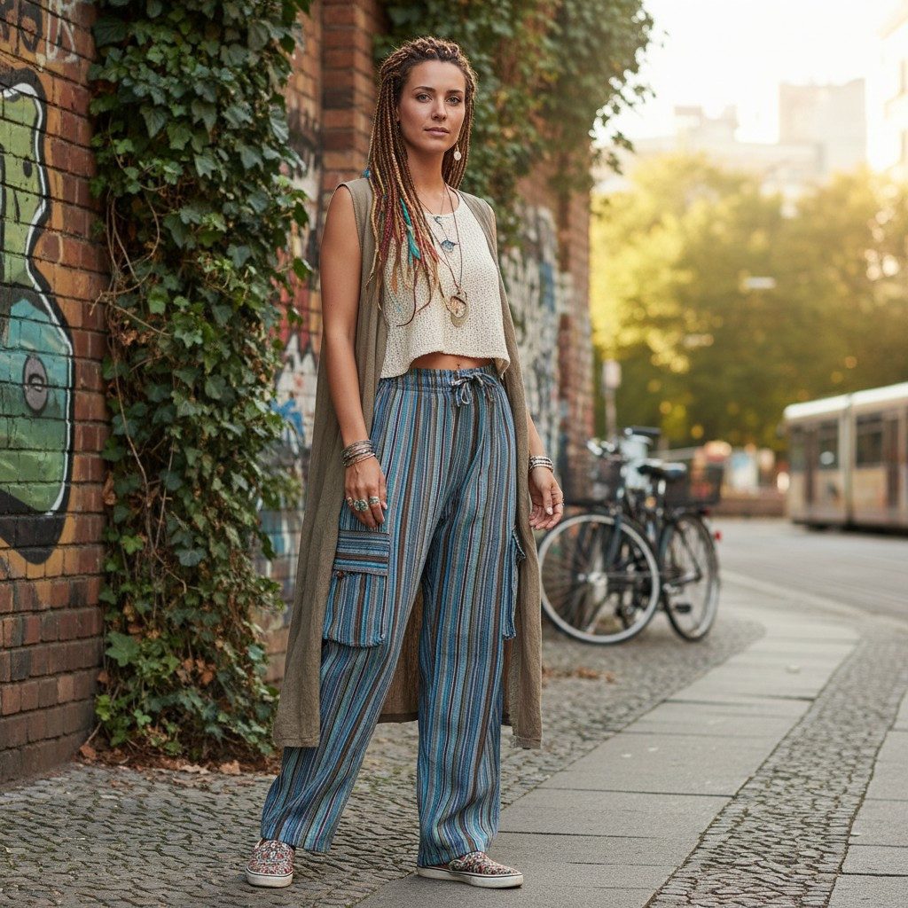 Guru-Shop Relaxhose Gestreifte Yogahose, Unisex Baumwoll-Goa-Hose -.. Retro, Ethno Style, alternative Bekleidung