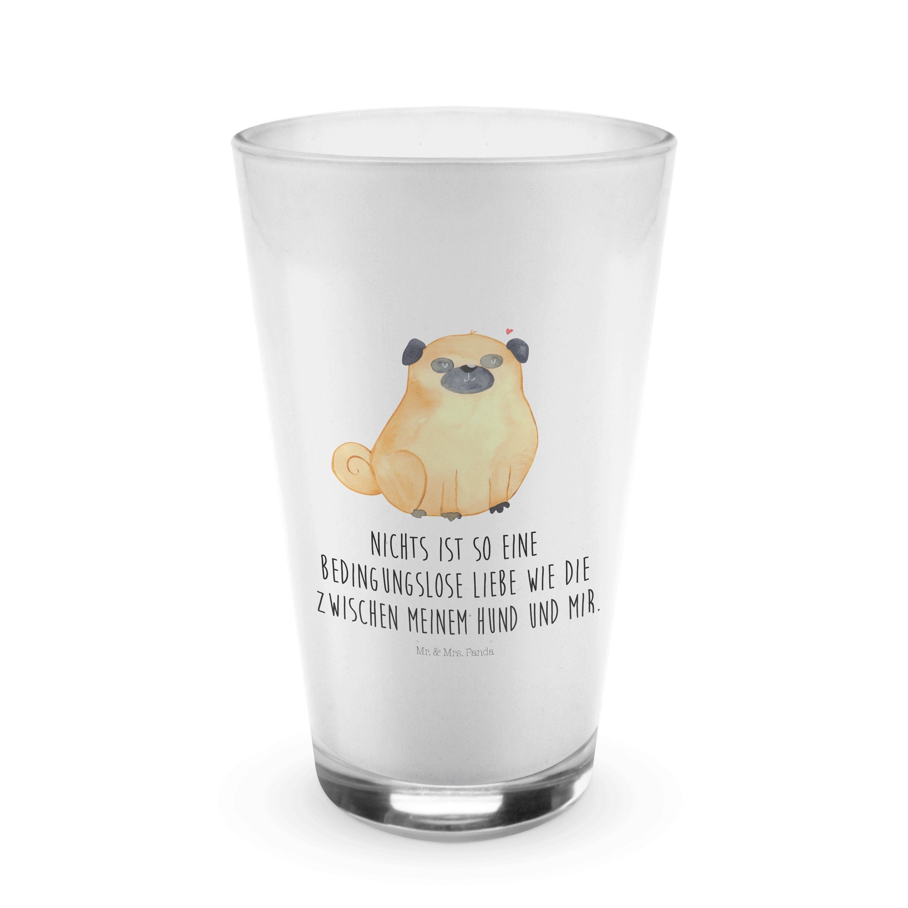 Mr. & Mrs. Panda Glas Mops - Transparent - Geschenk, Hund, Hundemama, Cappuccino Tasse, Hun, Premium Glas