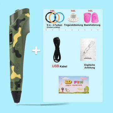 TPFNet 3D-Drucker-Stift 3D Stift für Kinder & Erwachsene mit USB Kabel DIY-Geschenk für Kinder, PLA Filamentstift mit LCD-Bildschirm 3D Drucker Stift Farbe Camouflage