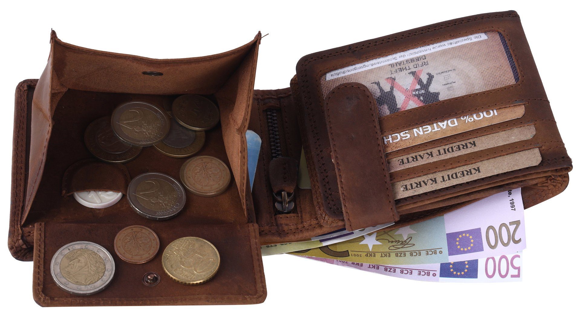 SHG Geldbörse Herren Leder Portemonnaie, Männerbörse Börse Brieftasche Münzfach Schutz Lederbörse RFID Büffelleder mit