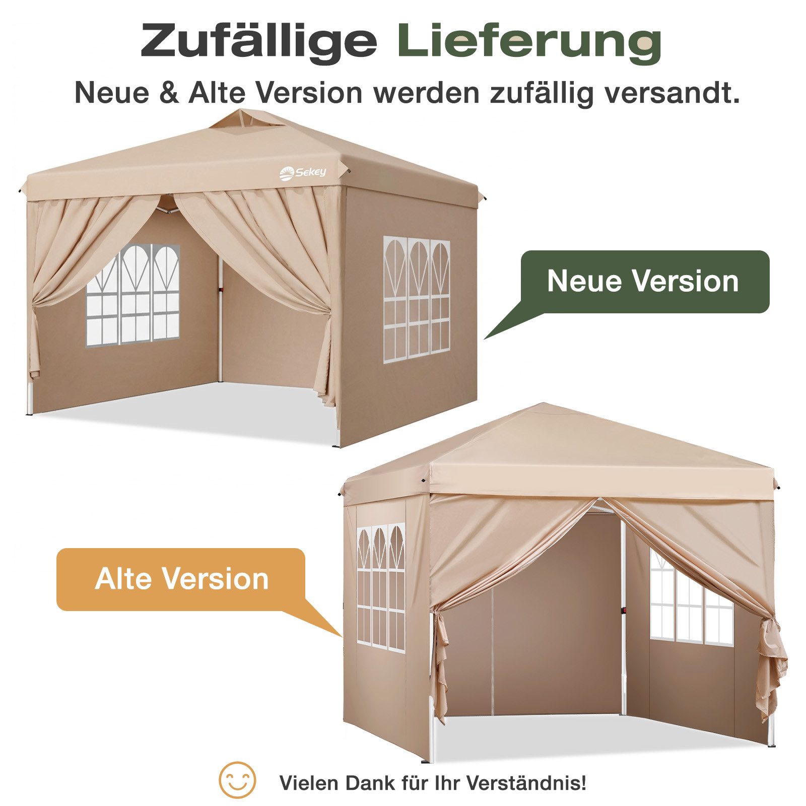 Sekey Pavillon 300 x 300 cm mit Seitenteile Faltpavillon Gartenpavillon Winterfest, mit 4 Seitenteilen, (inkl. 4 Seitenteile), Partyzelt höhenverstellbarer, Gar – Bild 2 von 5
