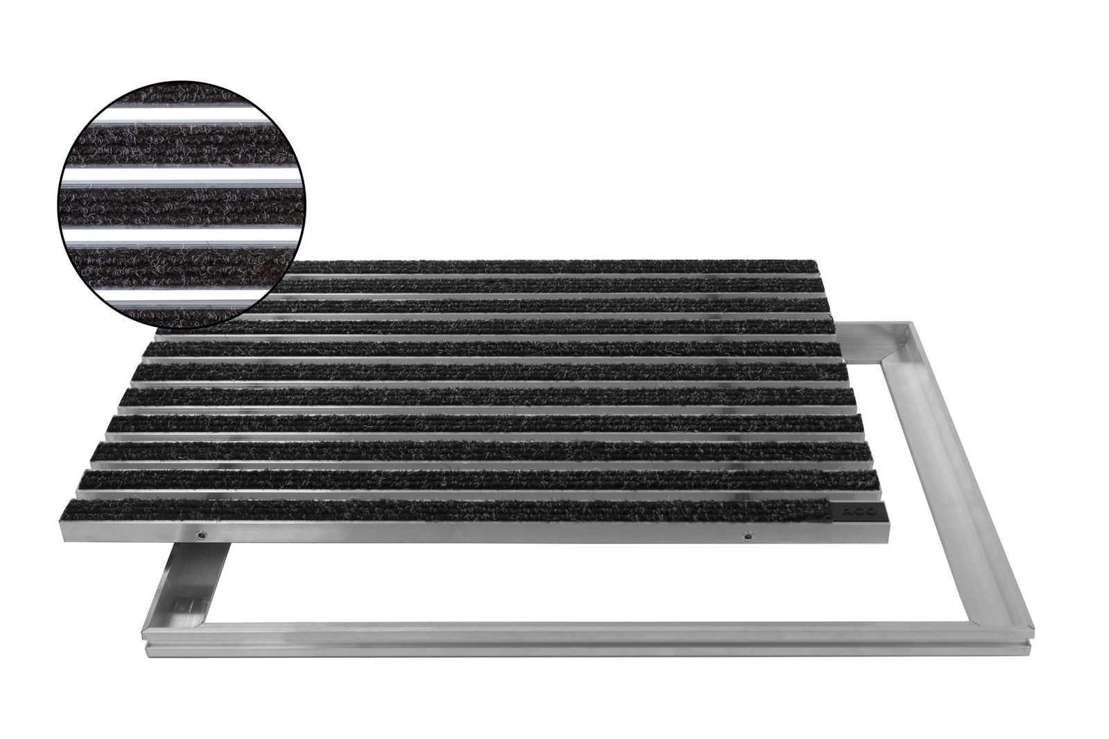 ACO Severin Ahlmann GmbH & Co. KG Fußmatte Eingangsmatte Vario + Rahmen Aluminium, Rips Anthrazit, rechteckig, Höhe: 26 mm, Größe: 600x400 mm, für Innen- und Außenbereich