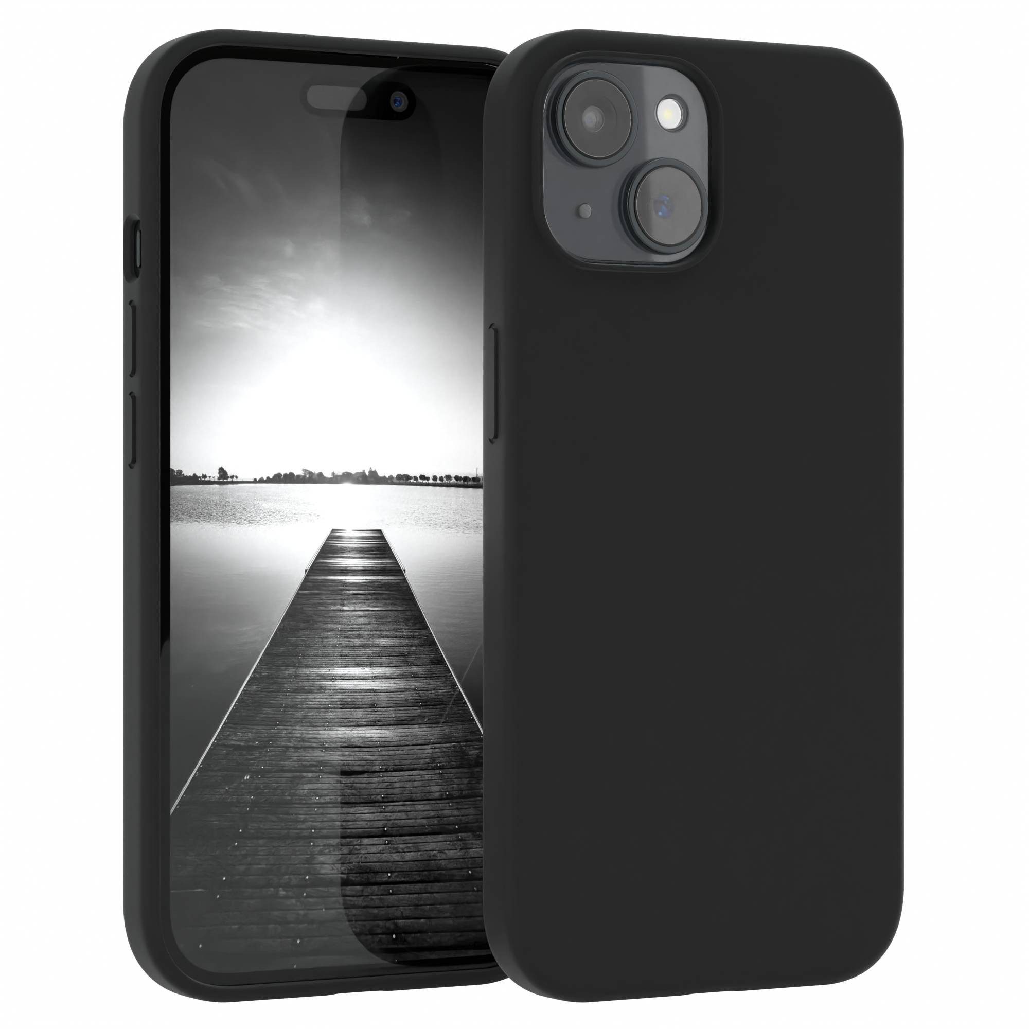 EAZY CASE Handyhülle Premium Silikon Case für Apple iPhone 15 6,1 Zoll, Hülle mit Kameraschutz Bumper Silikonhülle stoßfest Slimcover Schwarz
