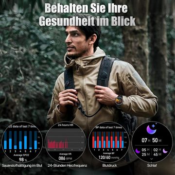 WalkerFit Smartwatch (1,43 Zoll, Android, iOS), mit Telefonfunktion,Militär Robuste Herzfrequenz/SpO2 Outdoor Sportuhr