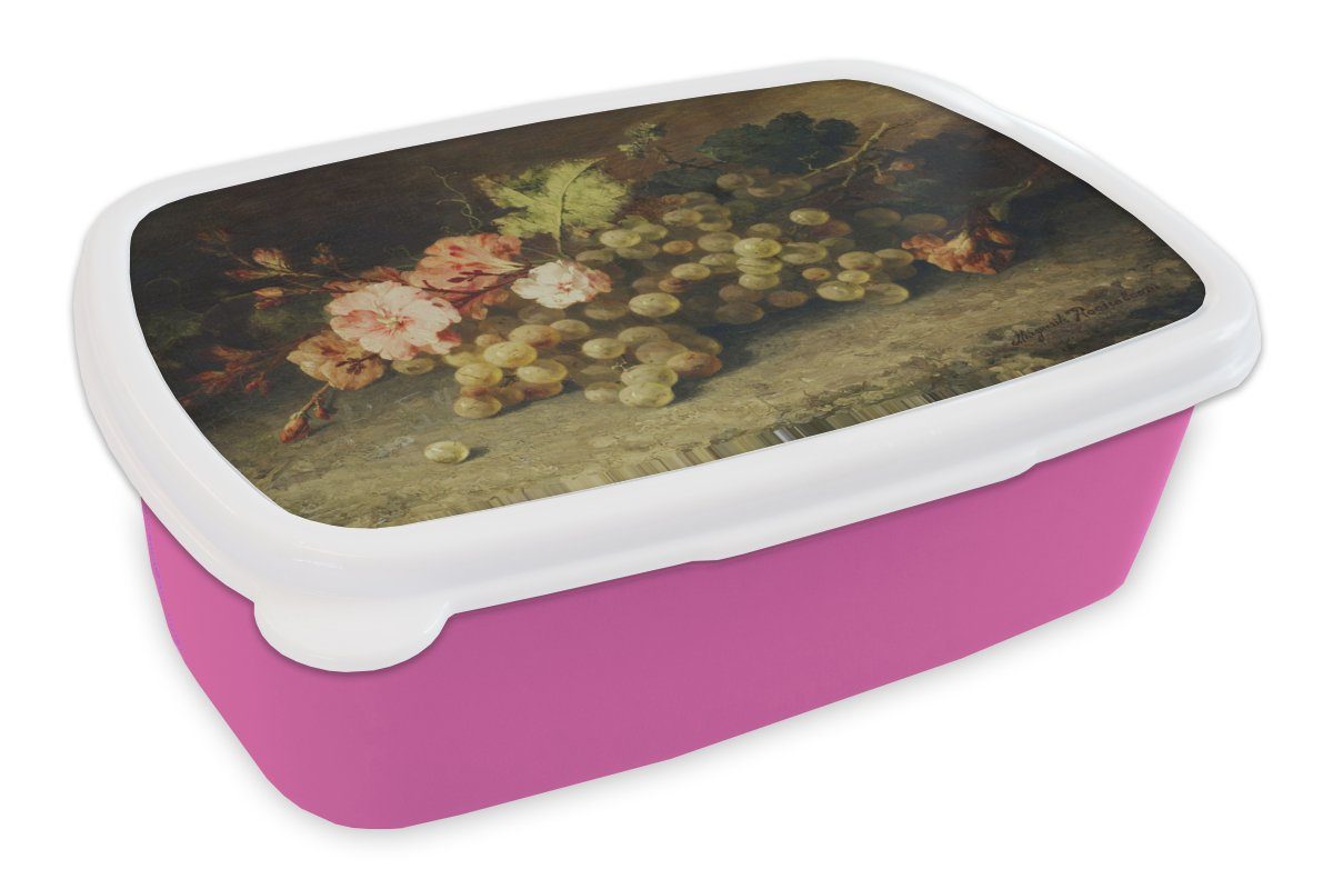 MuchoWow Lunchbox Obst - Stilleben mit Weintrauben - Alte Meister, Kunststoff, (2-tlg), Brotbox für Erwachsene, Brotdose Kinder, Snackbox, Mädchen, Kunststoff rosa