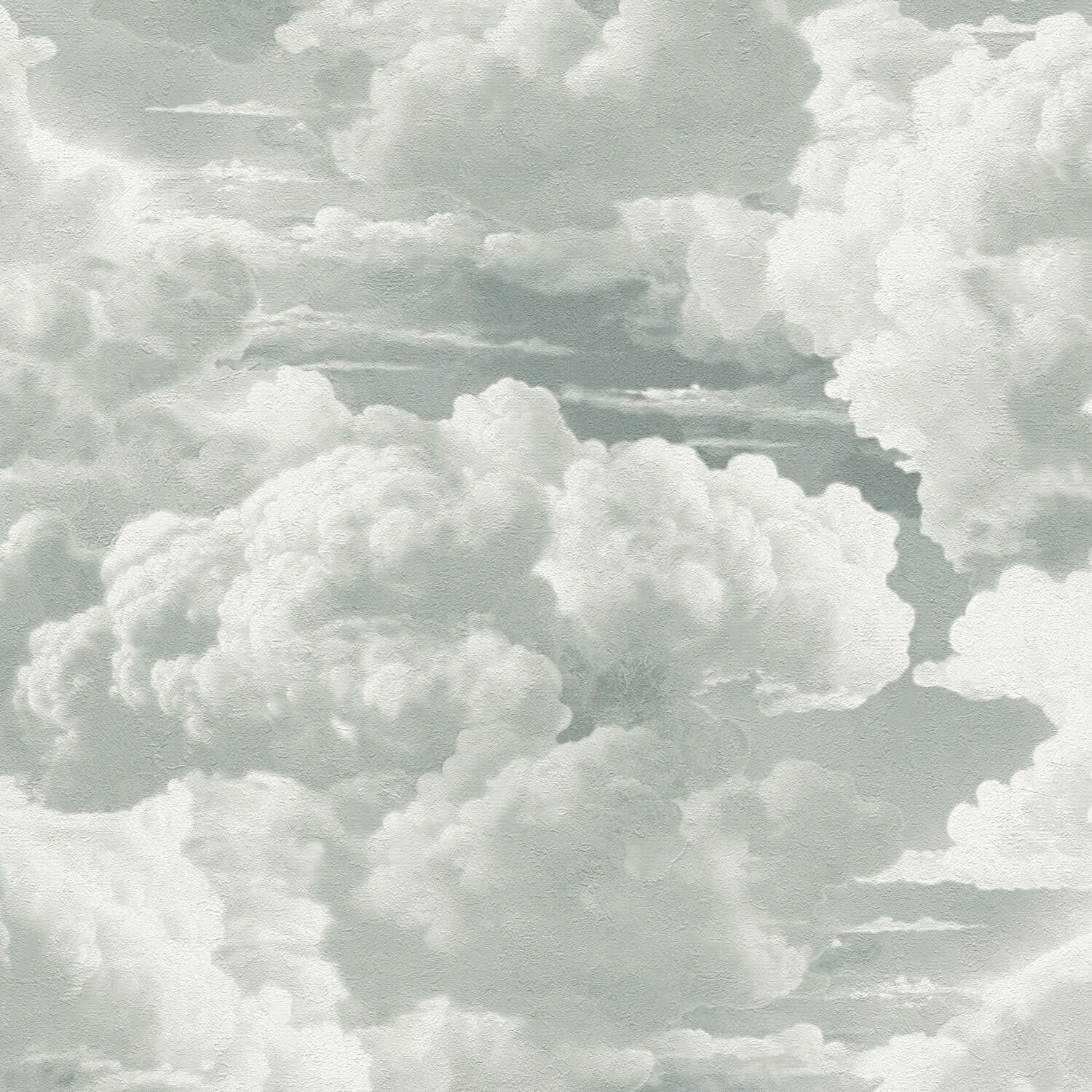 Profhome Vliestapete 399851-GU Natur Tapete Wolken matt grau weiß, geprägt, (1 Rolle, 5,33 qm), heißgeprägte Vliestapete, graugrün