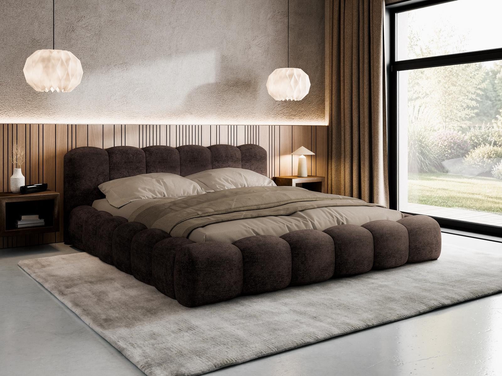 Compleo Polsterbett ERMS Bett bubble, Designerbett (Schlafzimmer Bett modern), (Chenille-Stoff), Doppelbett gepolstert, Wolkenbett