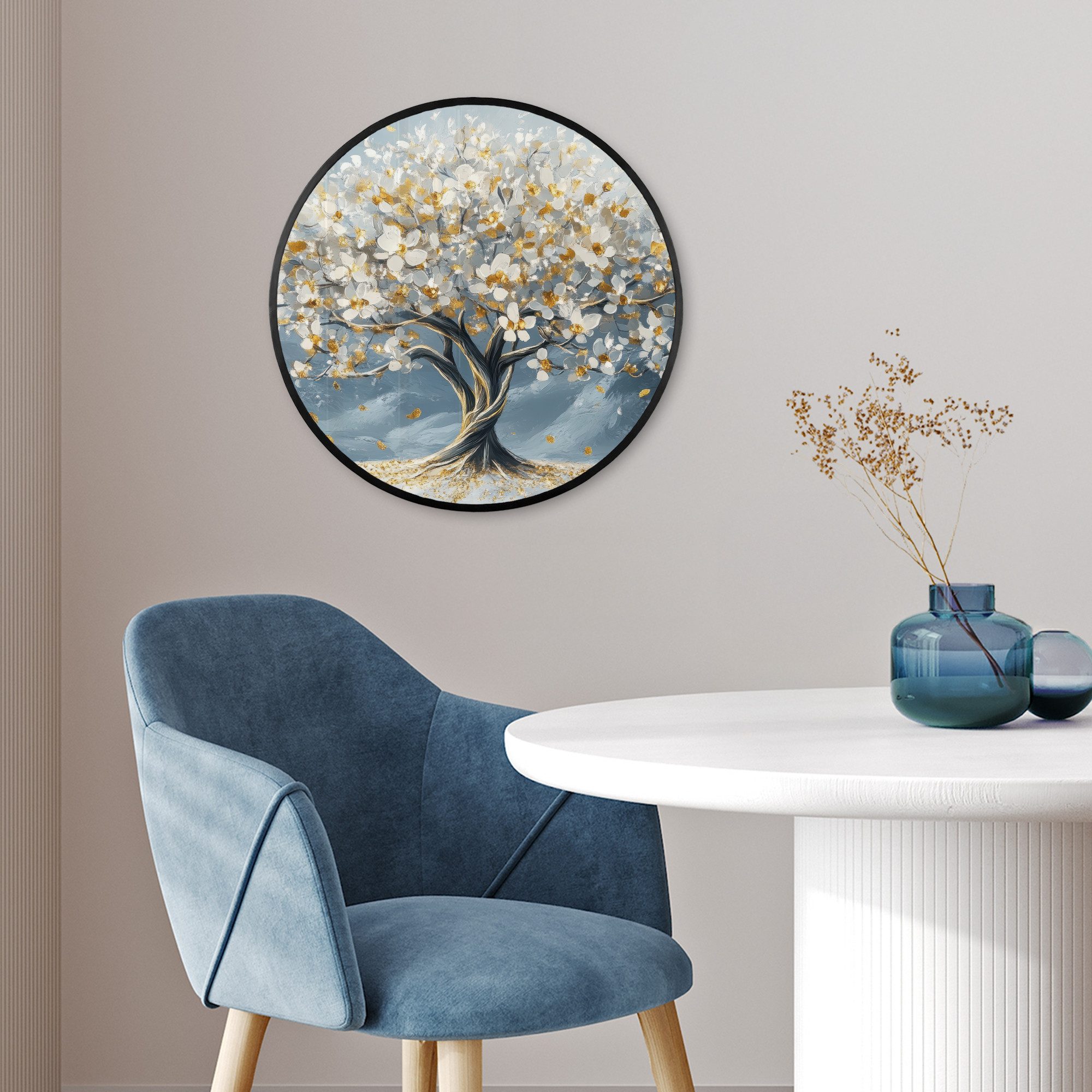 MuchoWow Poster Rund - Baum - Winter - Baum des Lebens - Modern - Gold, (1 St), Runde Wandbilder, Deko für Wohnzimmer und Schlafzimmer, 40x40 cm