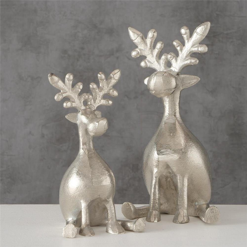 BOLTZE Weihnachtsfigur Hirsch Tarnow Silber sitzend 2er Set, Dekofigur Weihnachtsdekoration Landhaus Design
