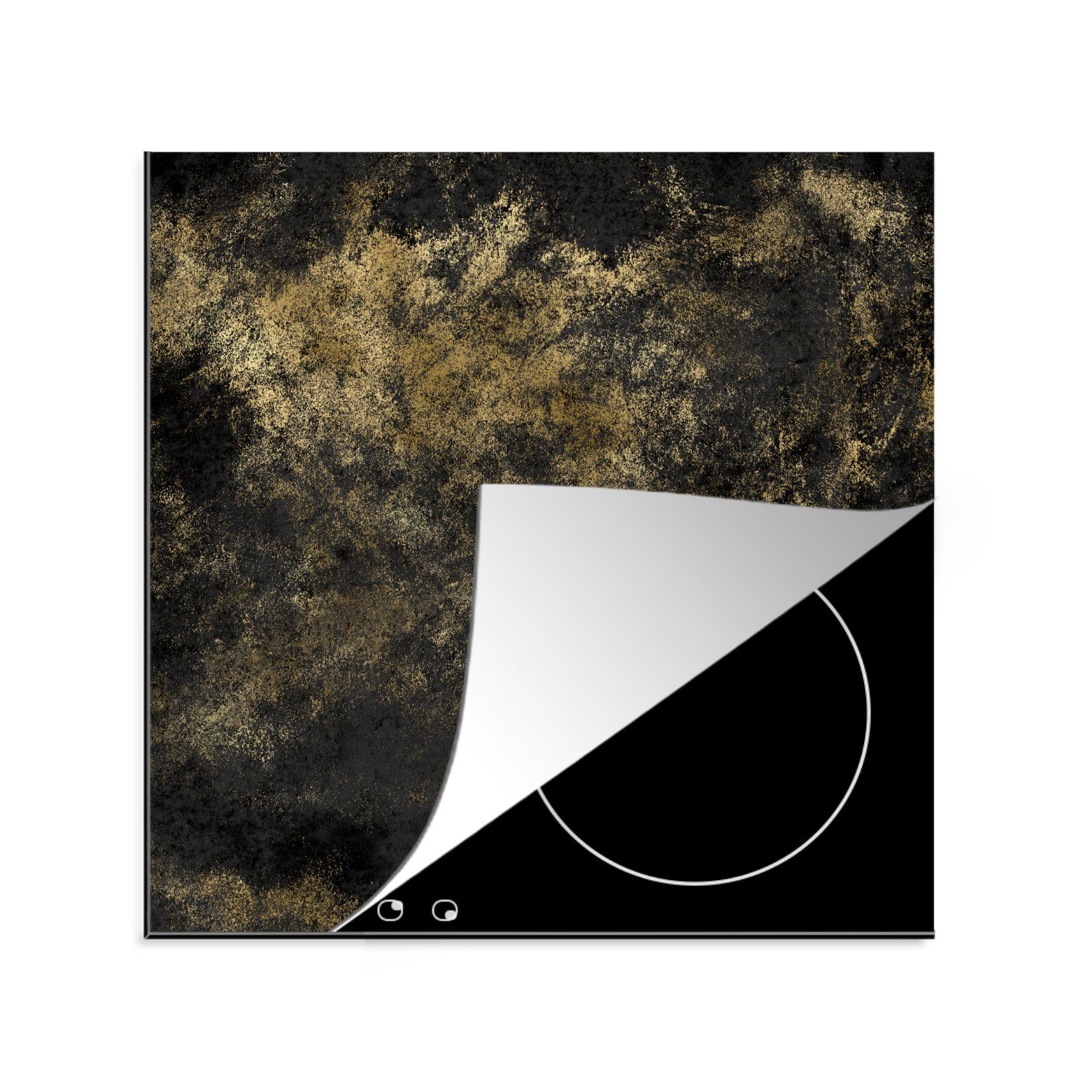 MuchoWow Herdblende-/Abdeckplatte Schwarz - Gold - Vintage, Vinyl, (1 tlg), 78x78 cm, Ceranfeldabdeckung, Arbeitsplatte für küche | Herdabdeckplatten