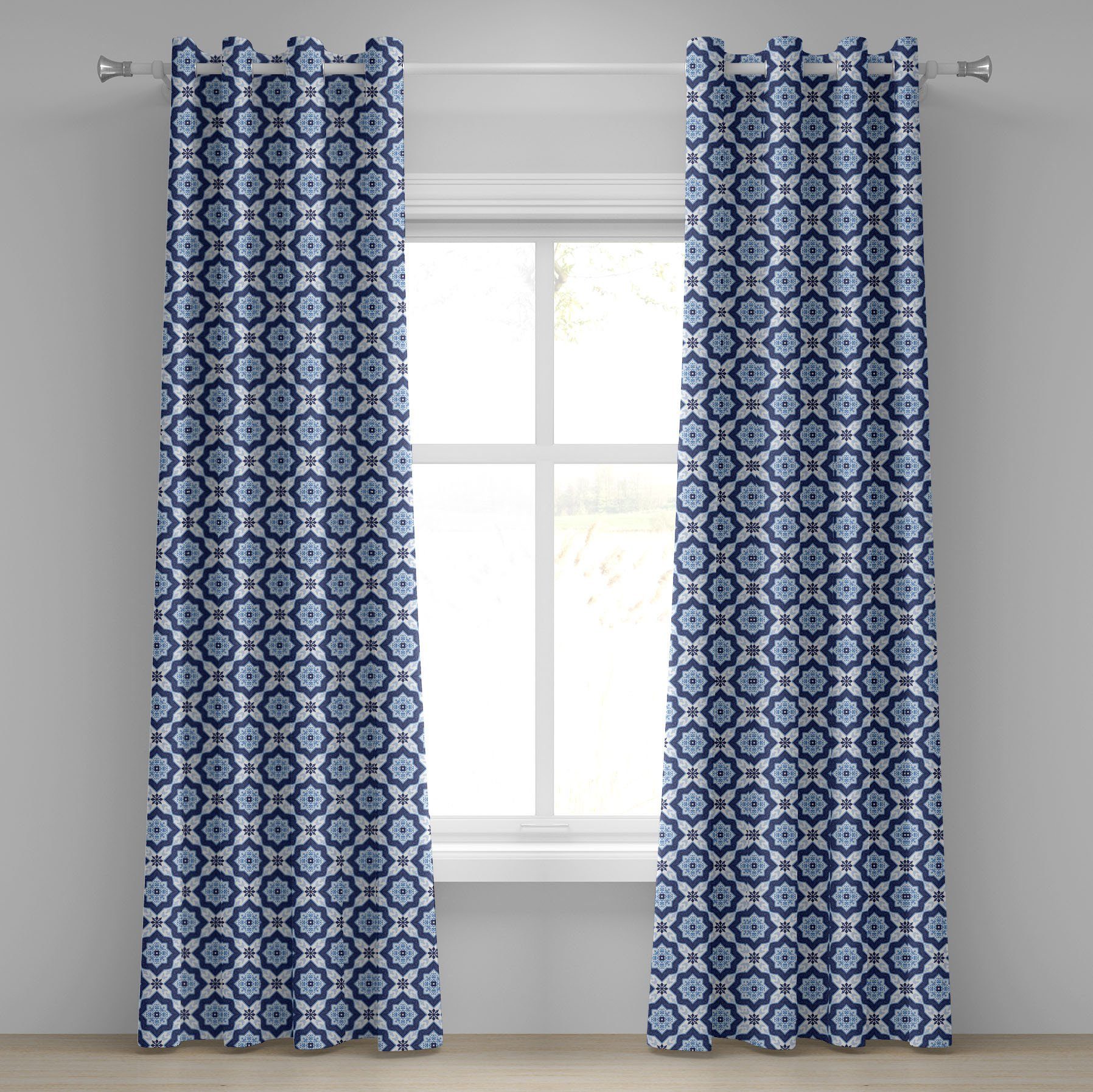 Gardine Dekorative 2-Panel-Fenstervorhänge für Schlafzimmer Wohnzimmer, Abakuhaus, marokkanisch Blumendetail