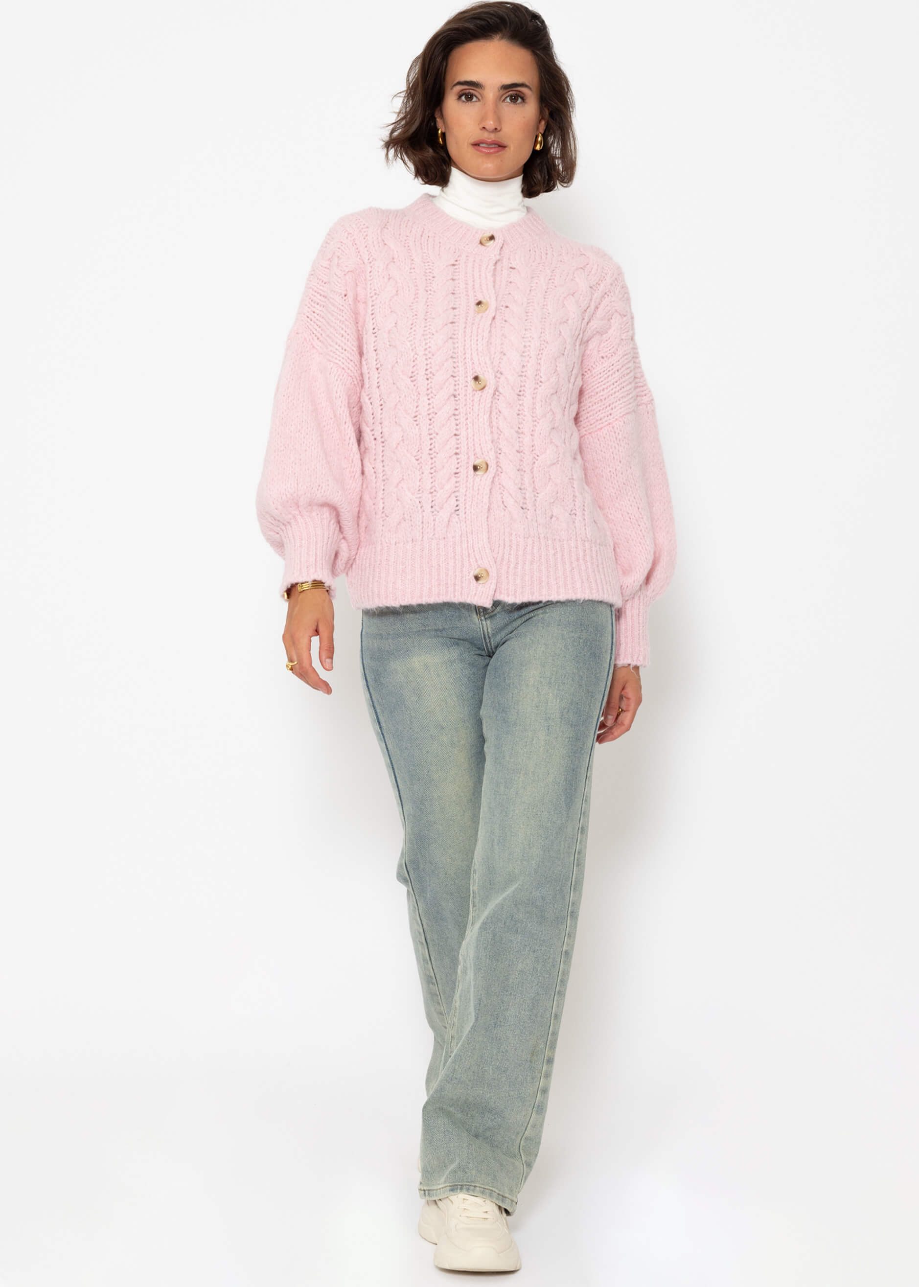 SASSYCLASSY Cardigan Oversize Strickjacke Damen mit Zopfmuster Elegant Lässiger Cardigan aus hochwertigem Strickmaterialien Made in Italy