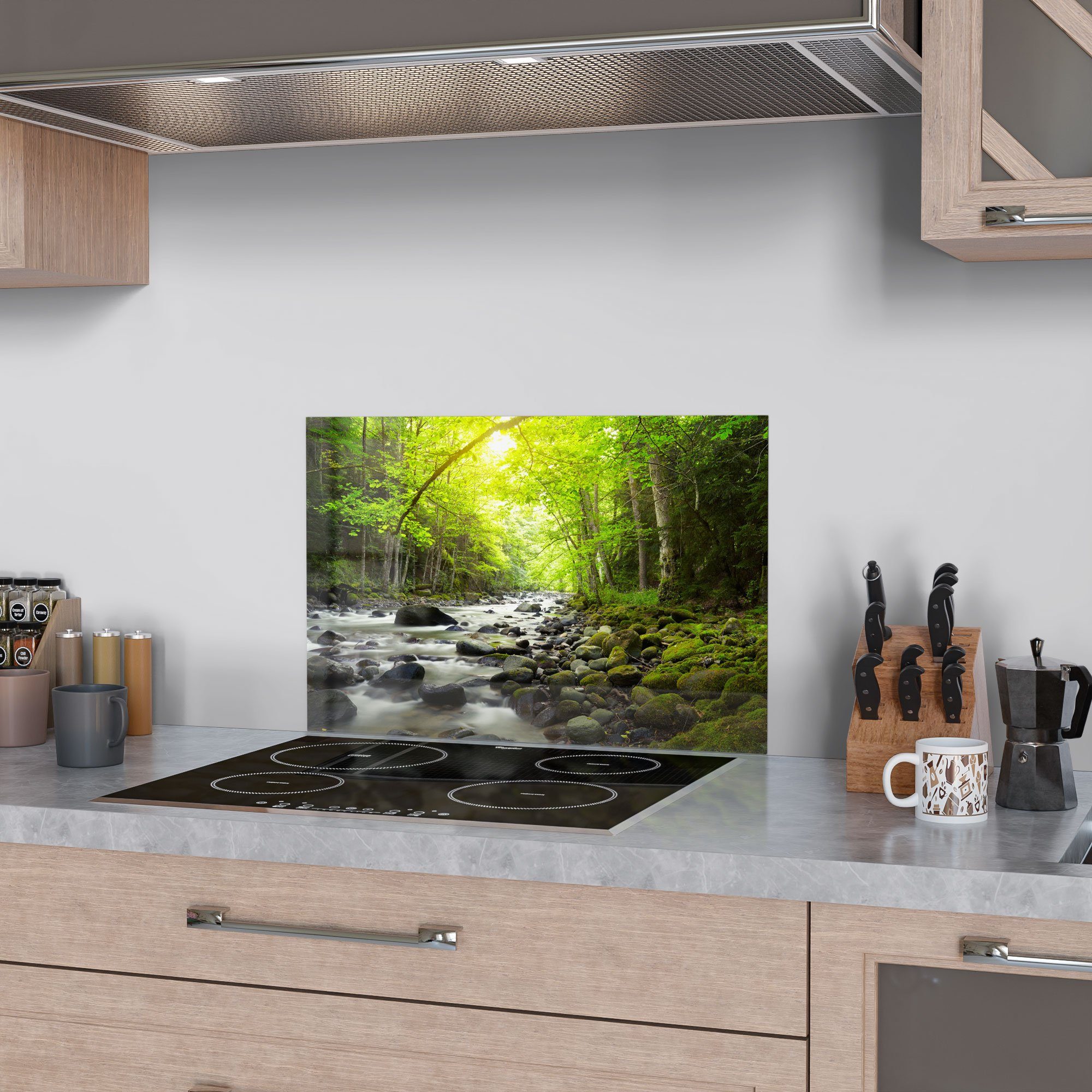 DEQORI Küchenrückwand 'Steiniges Flussbett', Glas Spritzschutz günstig online kaufen