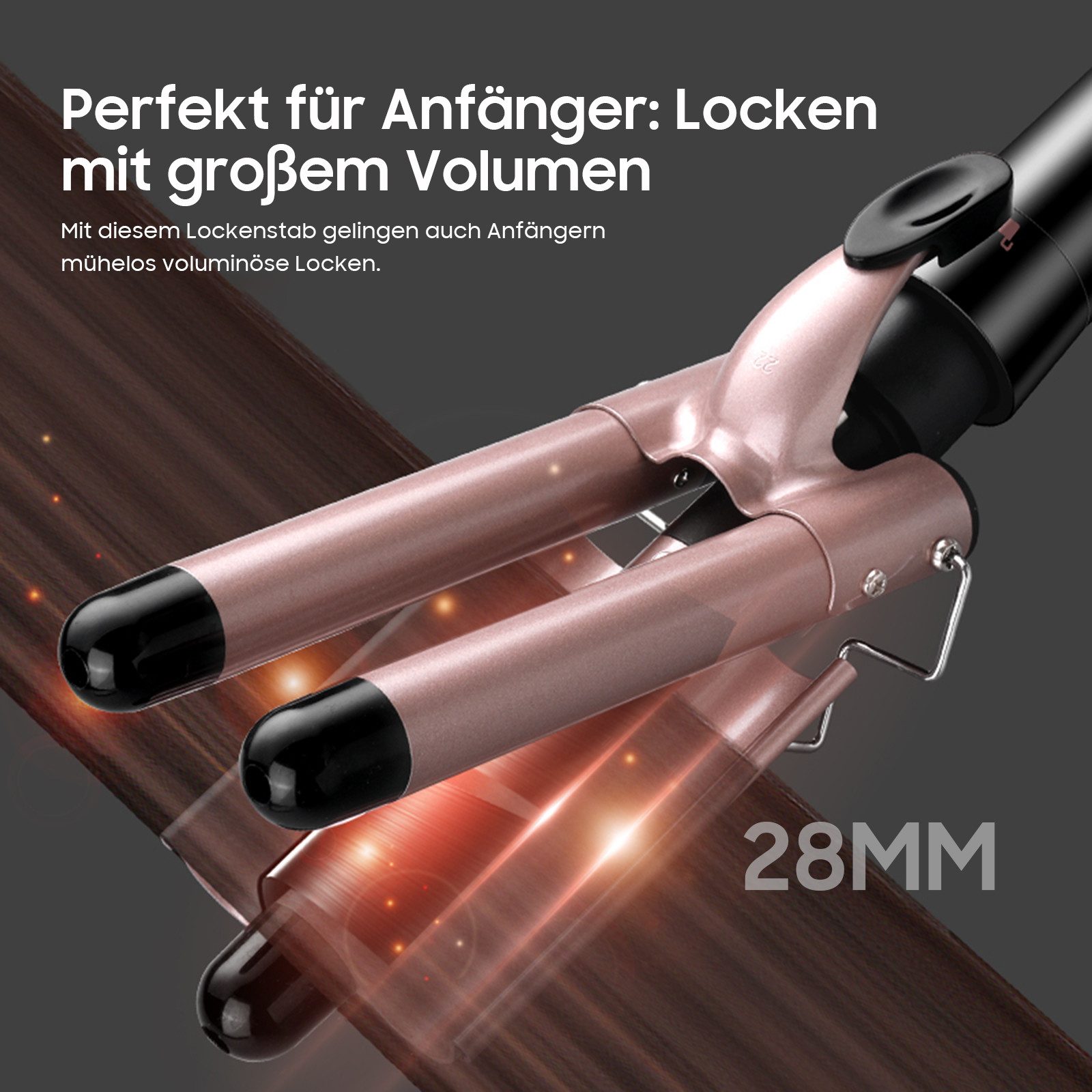 AIMAX Lockenstab 3 Fässer Welleneisen Lockenstäbe 5 in 1 mit Lockenbürste, Keramik-Turmalin-Beschichtung, PTC-Schnellheizung Temperaturregelung und Schutzhandschuhen