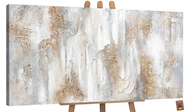 YS-Art Gemälde Philosophie, Abstrakte Bilder, Weiß Beige Gold Abstraktes Leinwand Bild Handgemalt 3D
