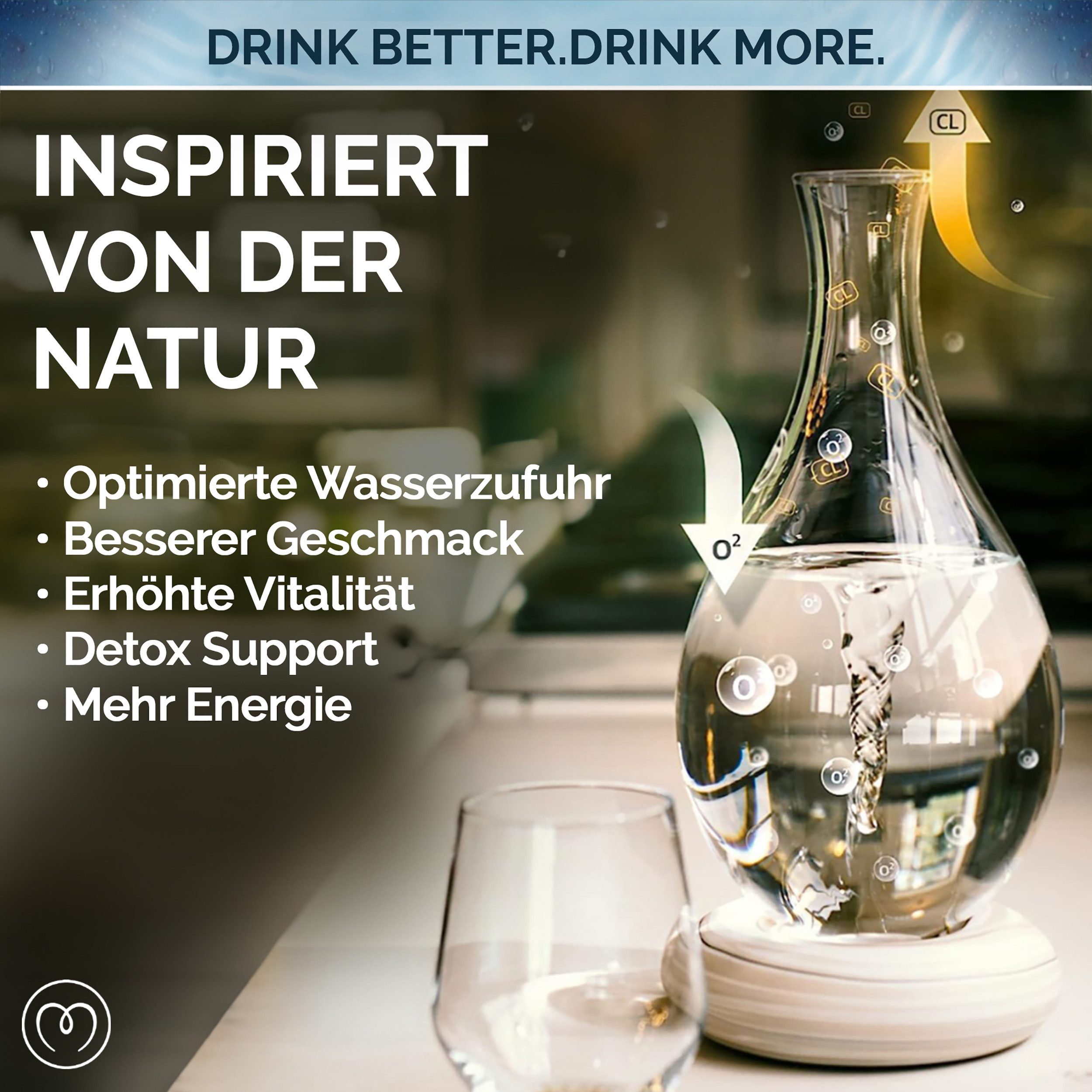 MAYU Water Wasserkaraffe Swirl - handgefertigte Wasserkaraffe, natürliche Wirbelbewegung, handgefertigtes Porzellan, 100% Borosilikatglas