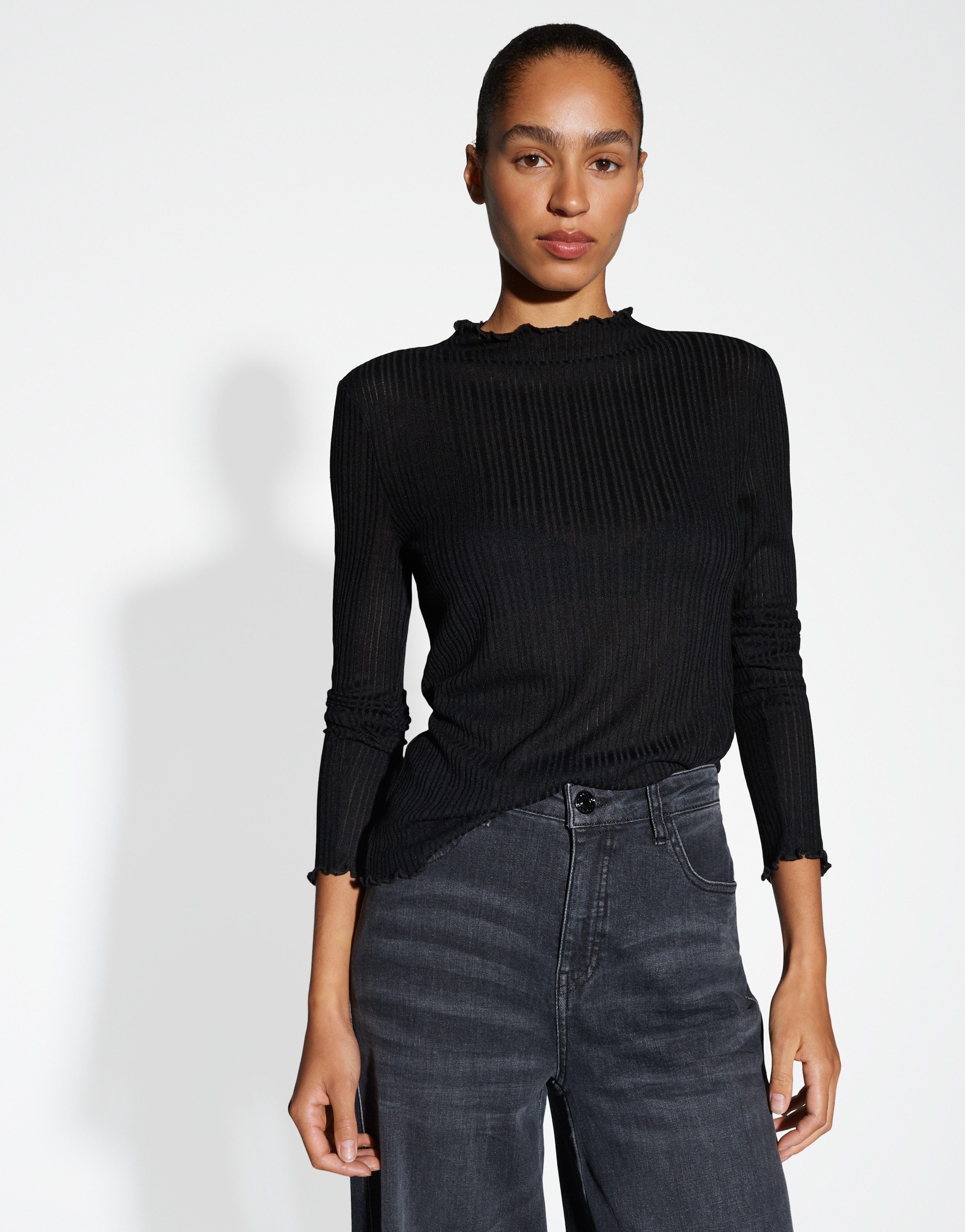 OPUS Longsleeve SIVI Slim mit Rippstruktur