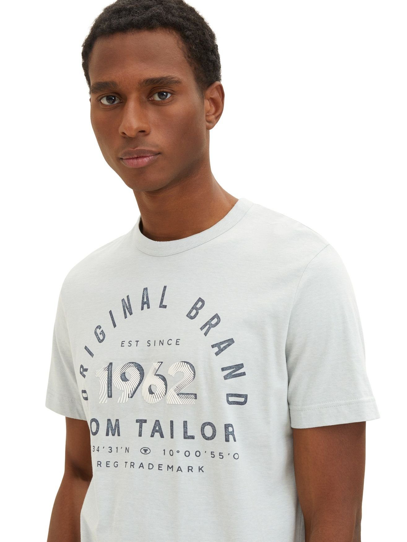 TOM TAILOR T-Shirt Gestreiftes T-Shirt Bedrucktes Rundhals Weiß (1-tlg) mit Shirt Print in 5572