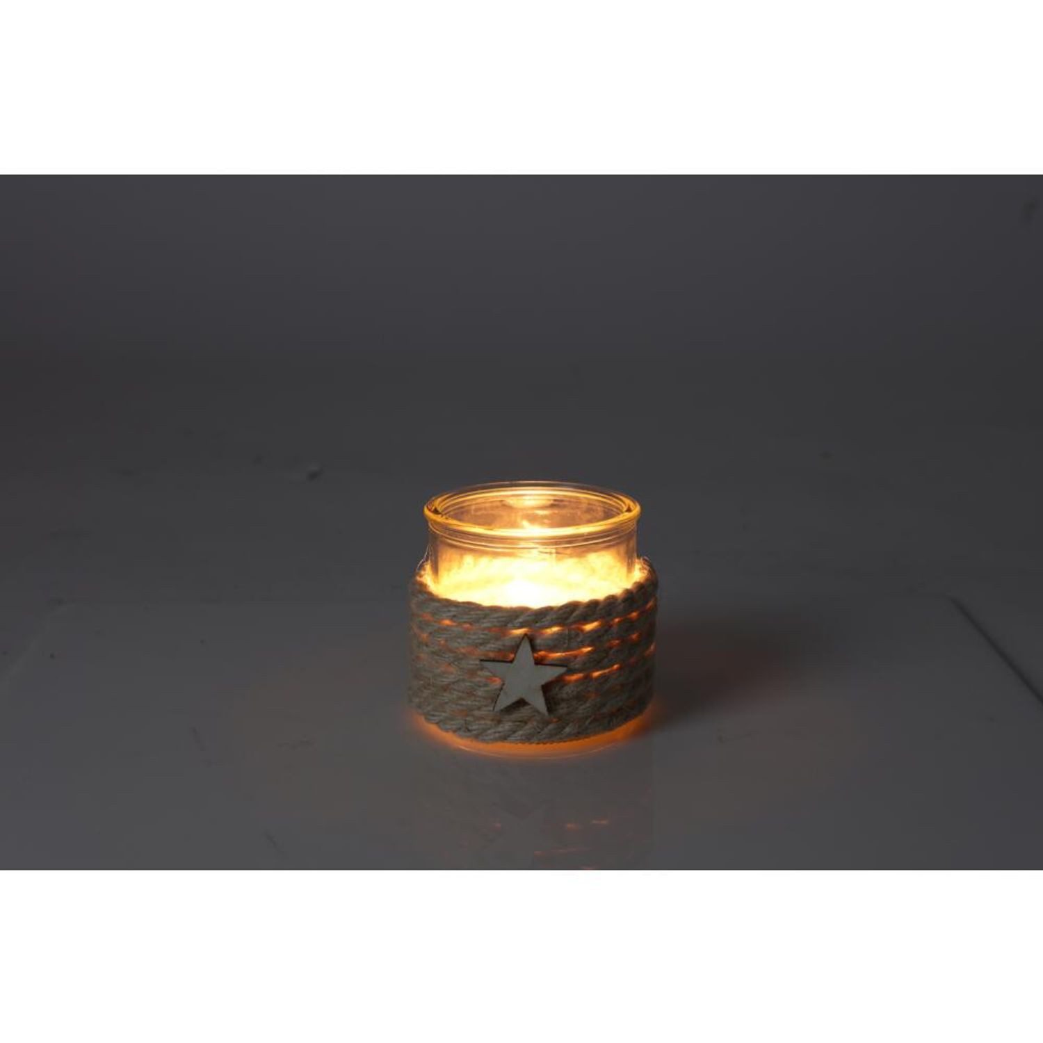 BURI Kerzenständer Teelichthalter mit Dekoschnur und Holzstern Kerzenhalter Teelicht