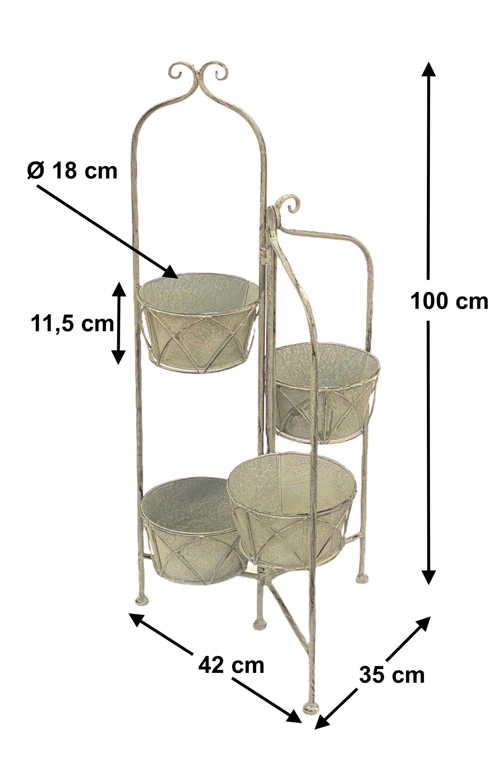 DanDiBo Pflanzentreppe Blumentreppe Innen Metall Weiß Grau 100 cm Blumenständer mit 4 Töpfe, 96128 Blumenständer Blumensäule Pflanzenständer Balkon Vintage