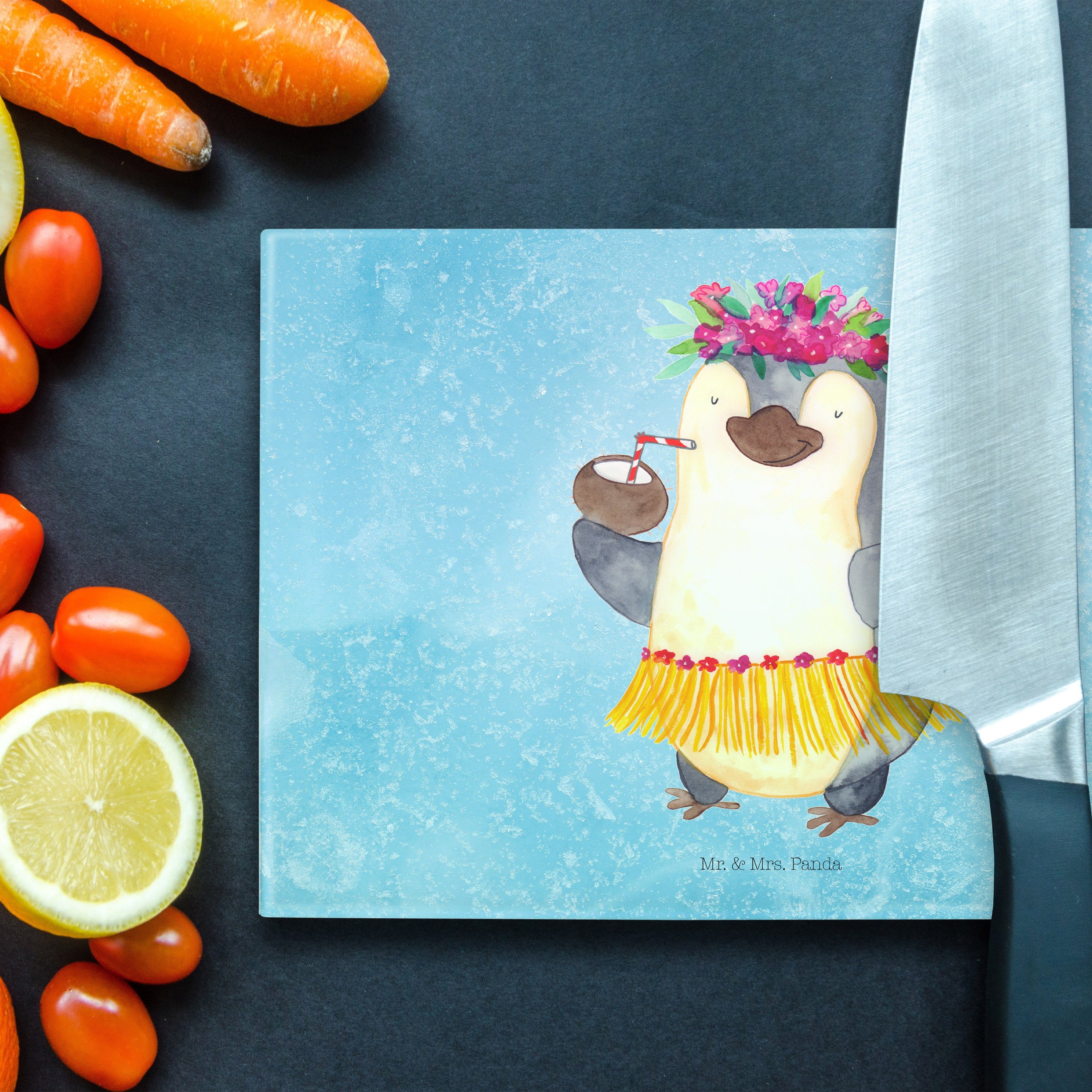 - Panda Pinguine, Premium Küche, Mrs. - (1-St) Eisblau & Servierbrett Kokosnuss Glas, Urlaub, Glas, Geschenk, Pinguin Mr.