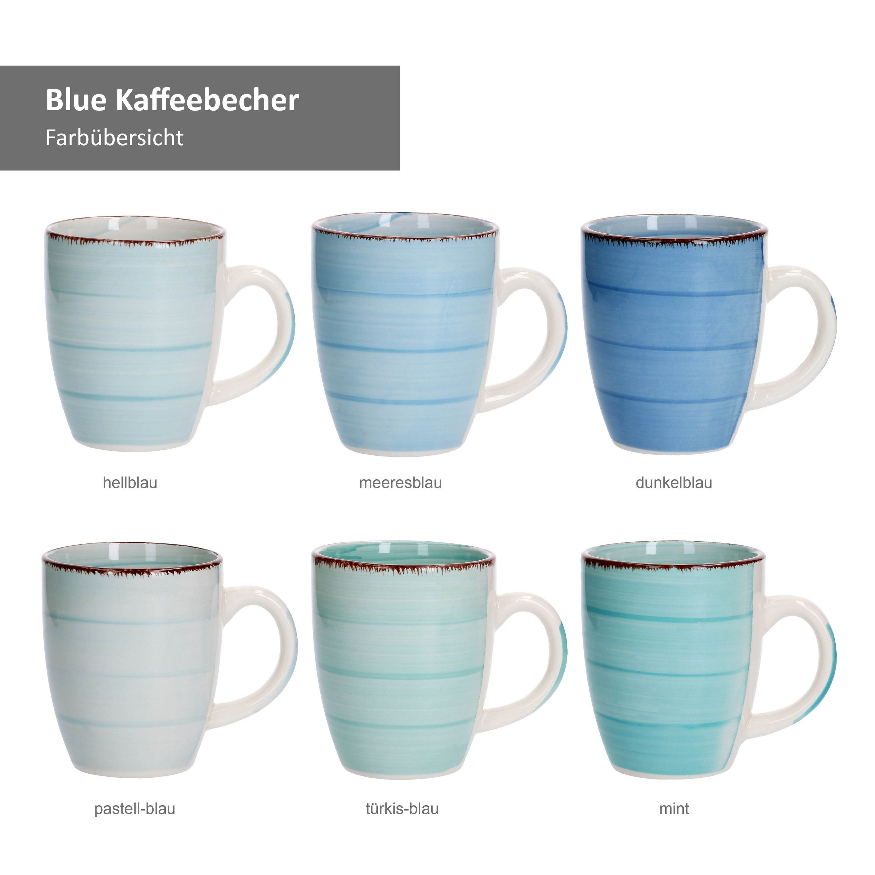 MamboCat Becher 6-tlg. Kaffeebecherset Blue 350 ml blaue Porzellan-Tassen, Steingut – Bild 2 von 4