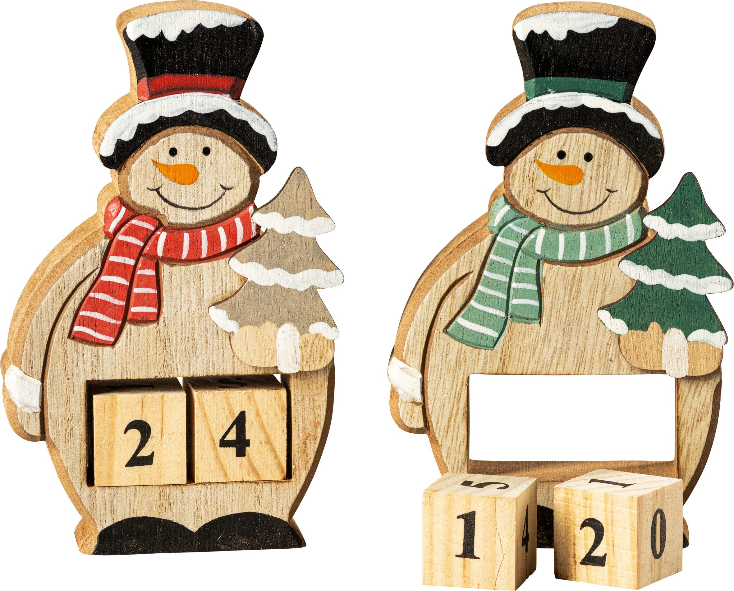 HGD Schneemann Schneemann-Kalender - aus Holz, in Grün und Rot - für Groß und Klein geeignet