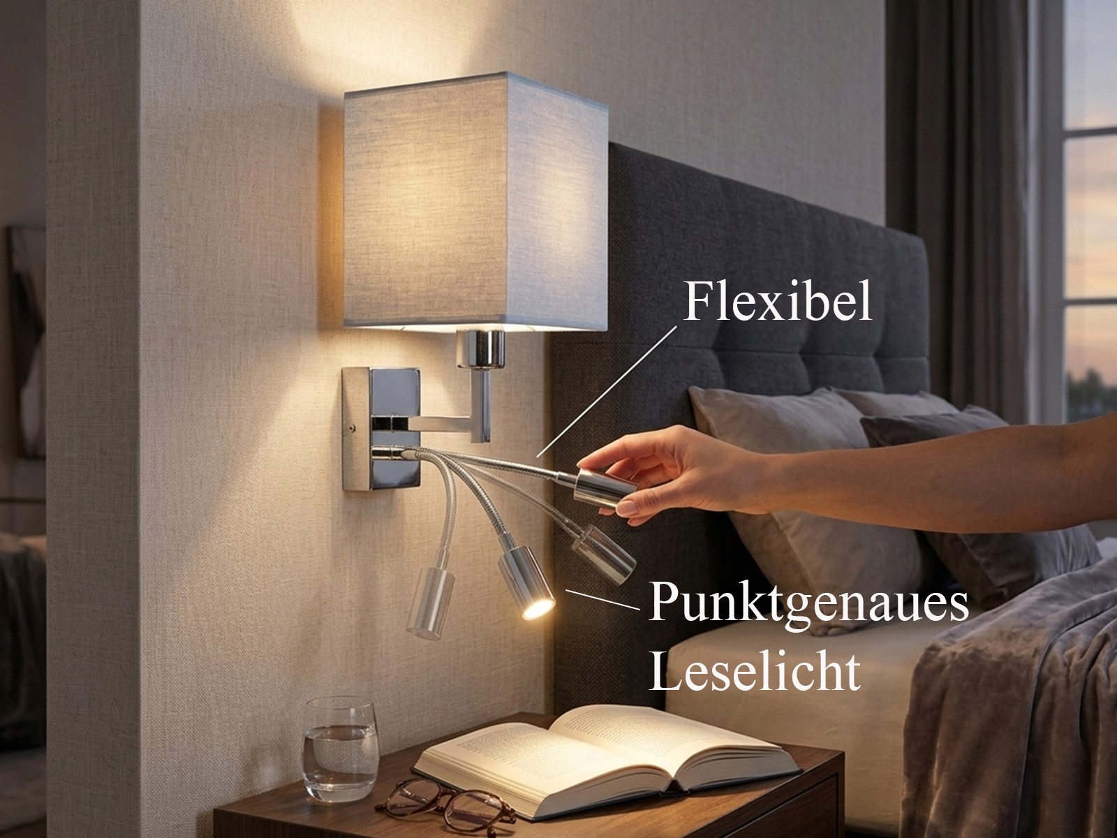 meineWunschleuchte Wandleuchte mit Schalter & Leselampe, Höhe 31cm, Lesearm, Leselicht LED fest integriert, ohne Leuchtmittel, Warmweiß, innen Wand-Lampe, moderne Nachttischlampe Bett mit Leseleuchte