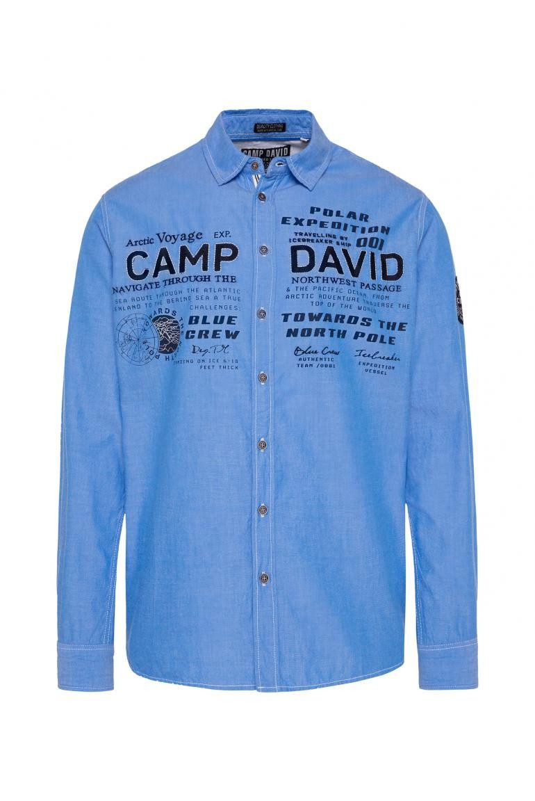 CAMP DAVID Langarmhemd mit Label-Applikationen light blue