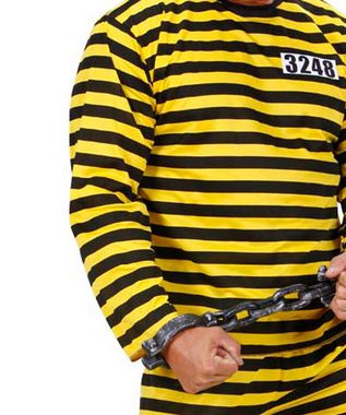Karneval-Klamotten Kostüm Sträflingsanzug Herren gelb-schwarz mit Mütze, Herrenkostüm Komplett Gefängnis-Anzug Knast Sträfling ohne Kugel