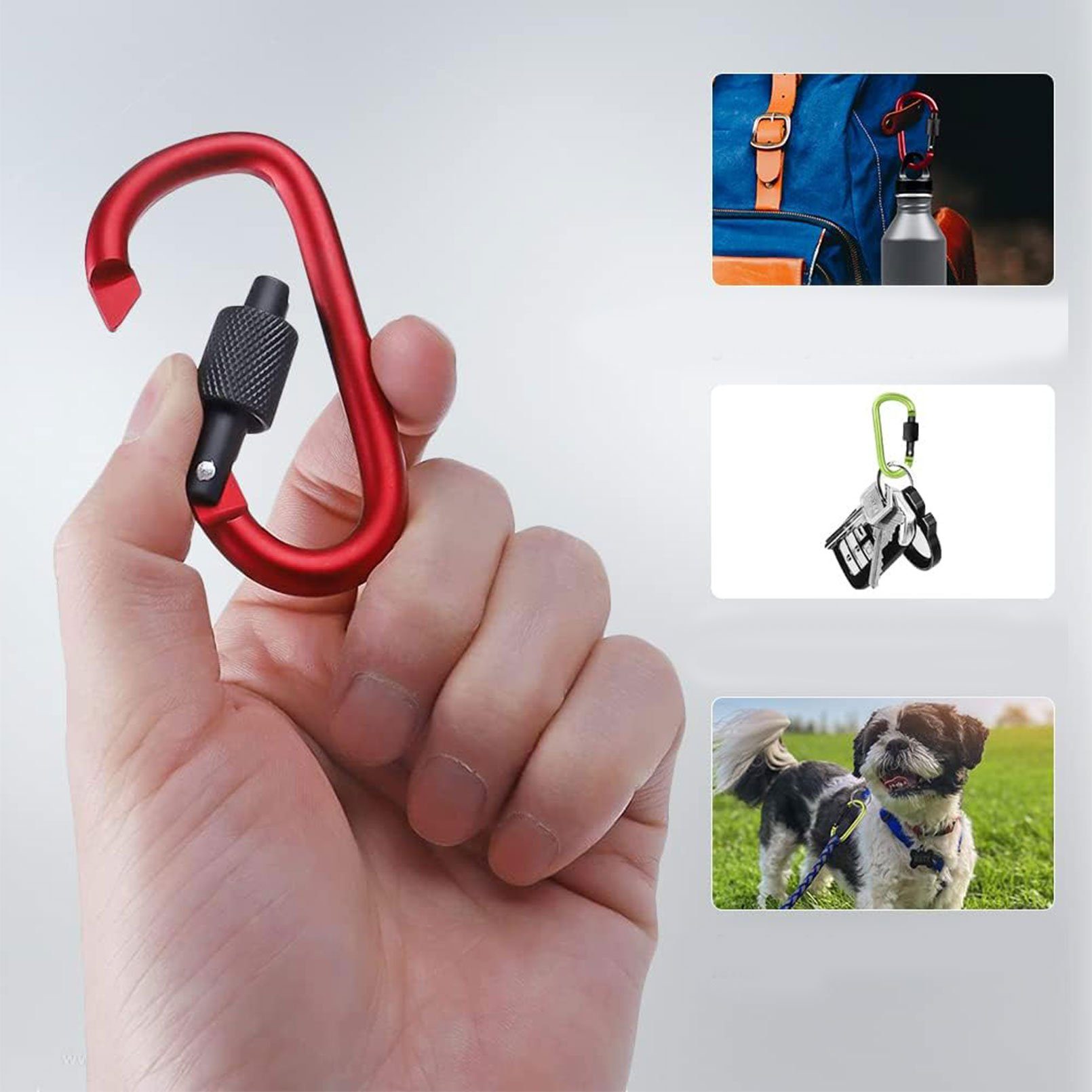 (6 St), Karabiner-Clips Schlüsselanhänger, Schwarz Karabiner KEAYOO Aluminium-D-Ring