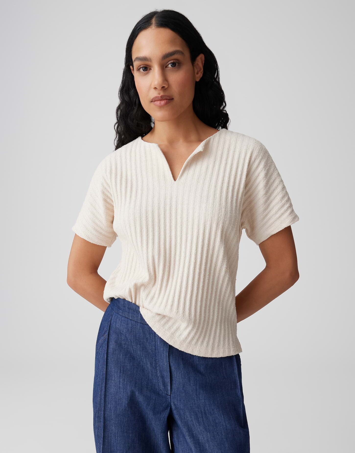 OPUS Kurzarmshirt Sombri aus Jersey mit Rippstruktur elastischer Stoff, weicher Griff, Casual