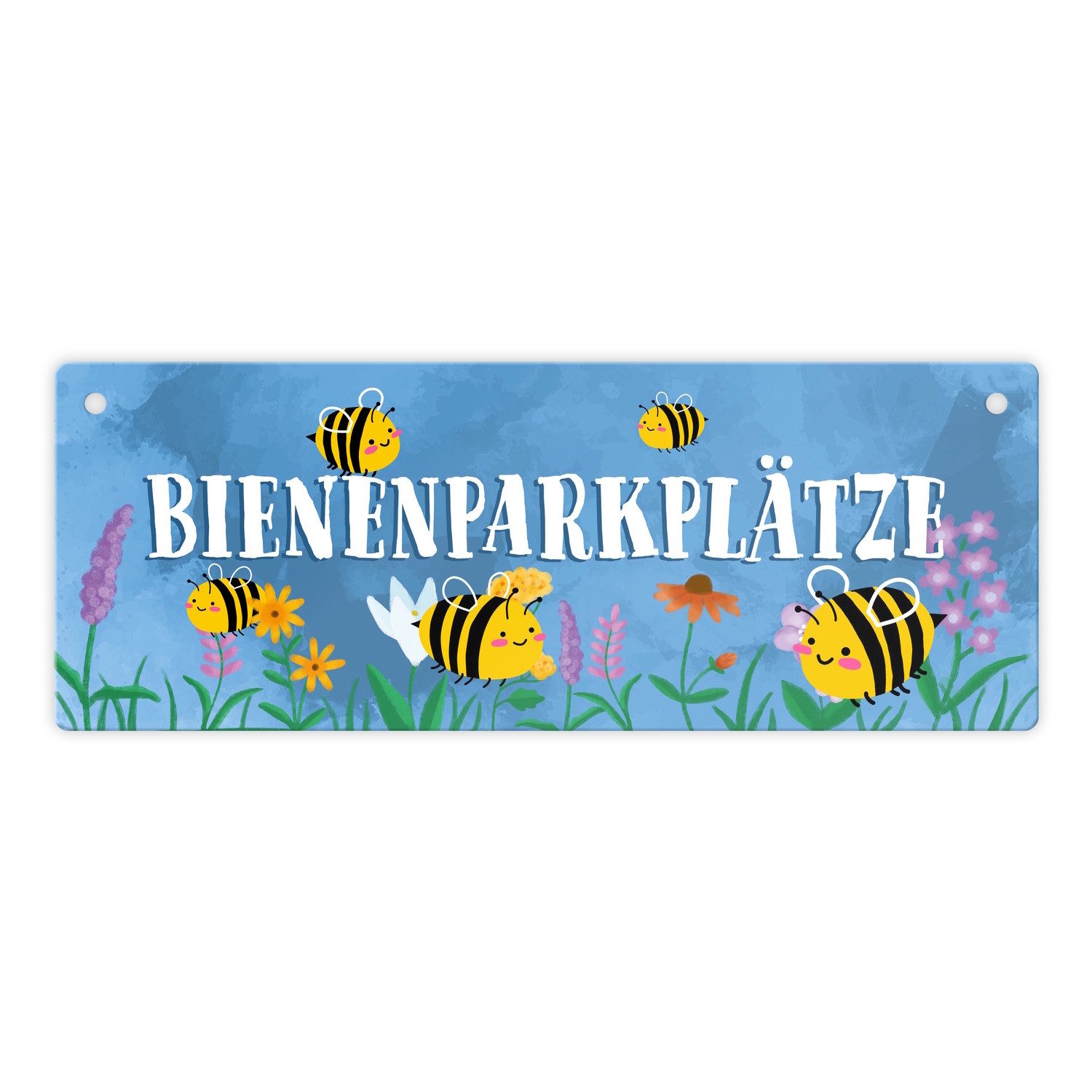 speecheese Metallschild Bienenparkplätze Metallschild L in 10,5x28cm mit niedlichen Bienen