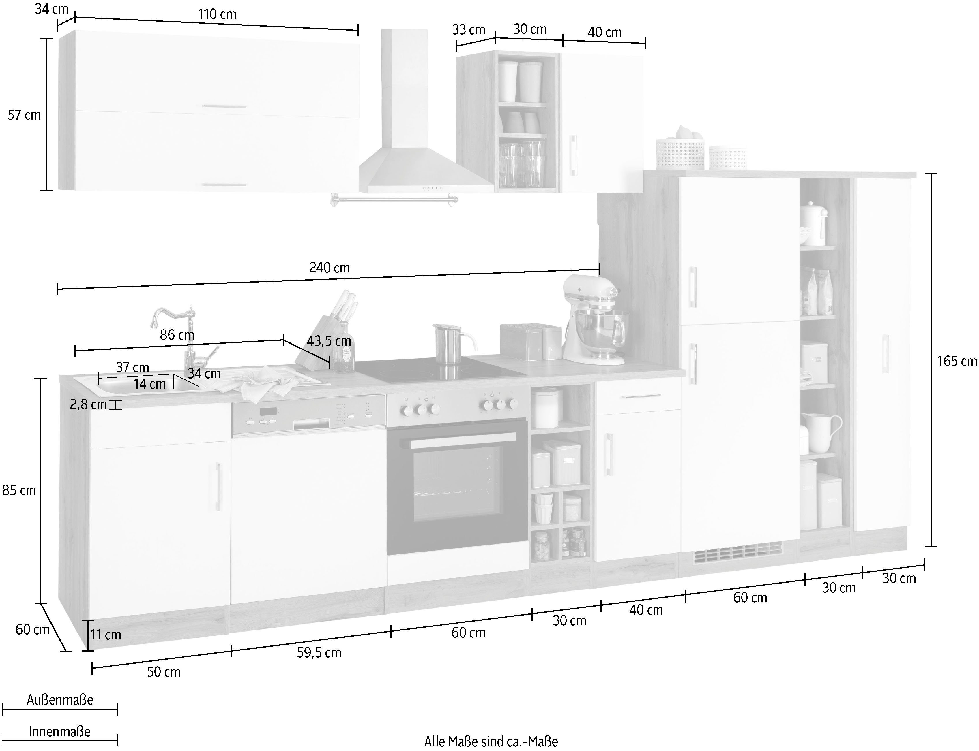 KOCHSTATION Küchenzeile KS-Colmar, mit E-Geräten, Breite 360 cm