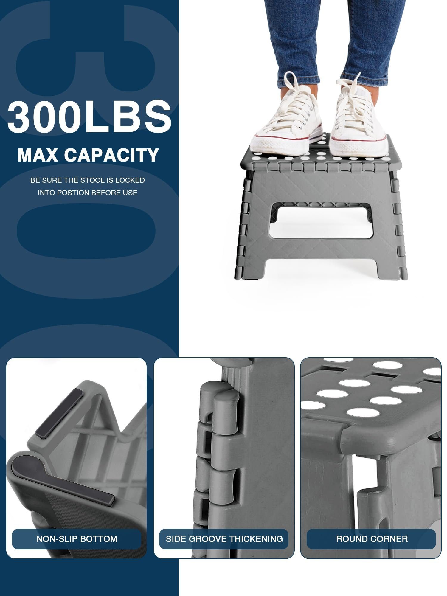 House Day Tritthocker klappbar, faltbarer Tritthocker in verschiedenen Höhen, Tragbarer Klapphocker, bis ca.136kg belastbar, Antirutschnoppen