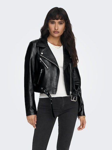 ONLY Lederimitatjacke ONLNEWVERA FAUX LEATHER BIKER CC OTW mit vielen Biker  Details, Mit Reverskragen und schrägem Reißverschluss