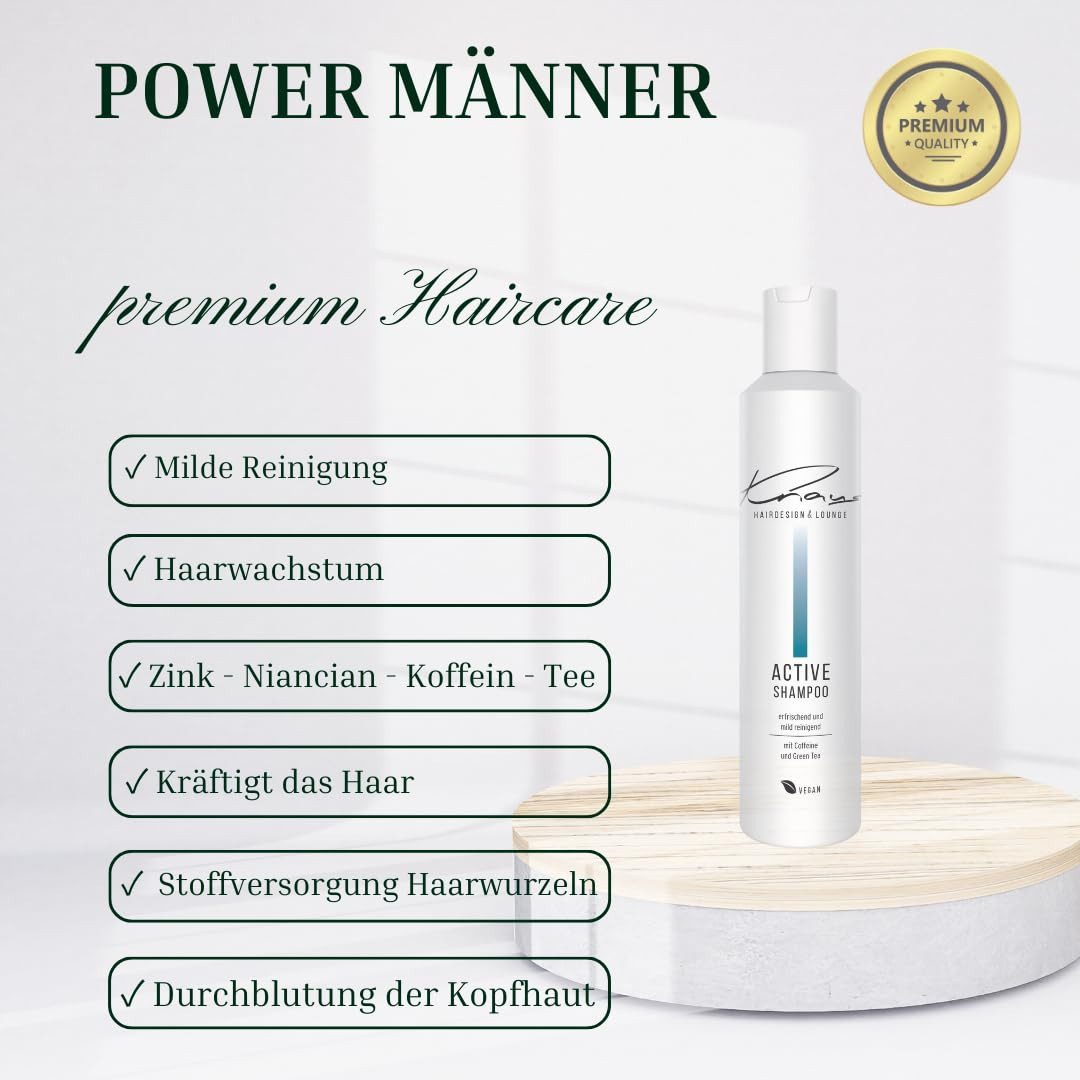 Knaus Hairdesign Haarshampoo Knaus Hairdesign ACTIVE Refresh Koffein Shampoo für Männer Vegan, Grüner Tee & Koffein erfrischen und stärken das Haar