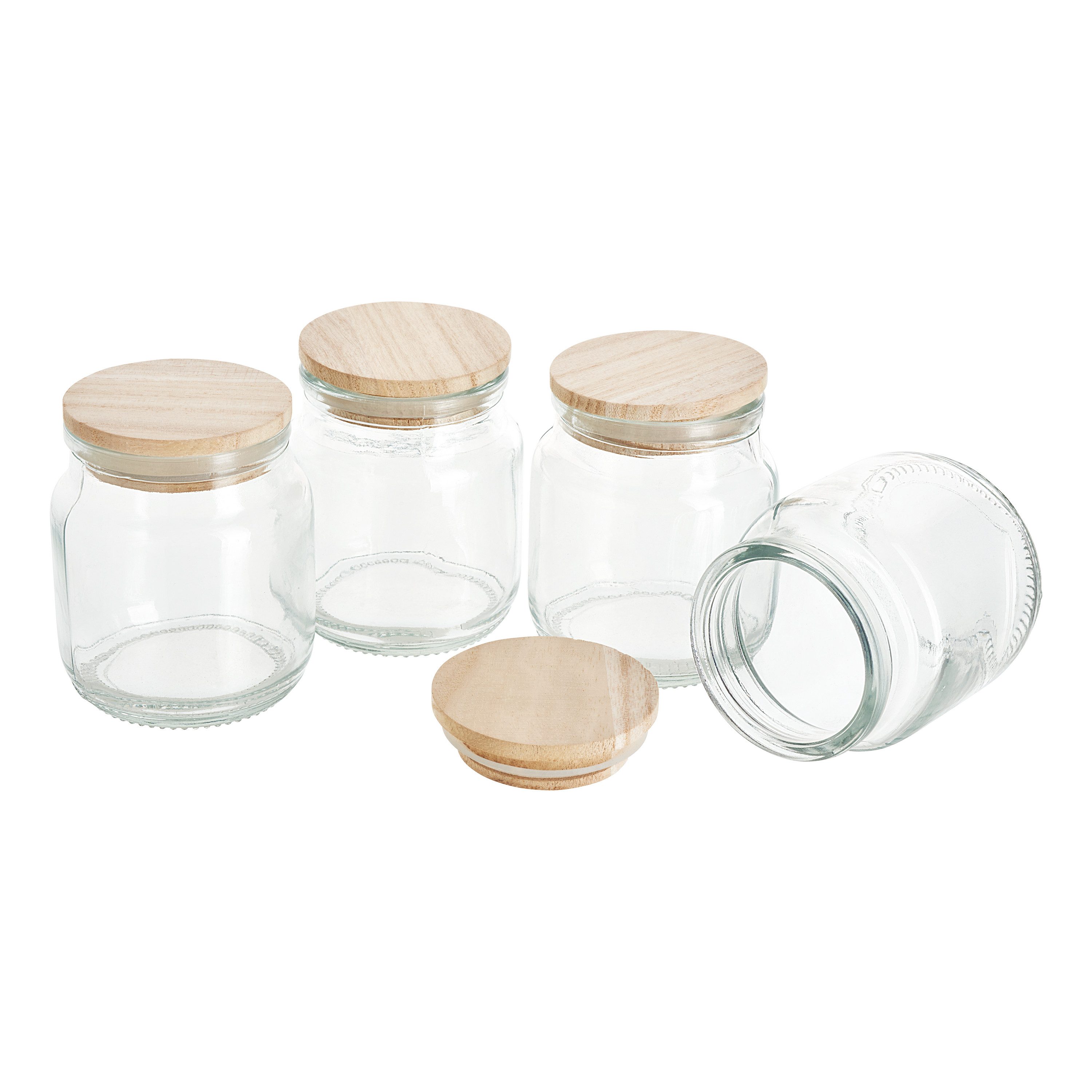 VBS Voorraadpot met houten deksel, 4 stuks, ca. 100 ml, glazen VBS Voorraadpot met houten deksel, 4 stuks, ca. 100 ml, glazen
