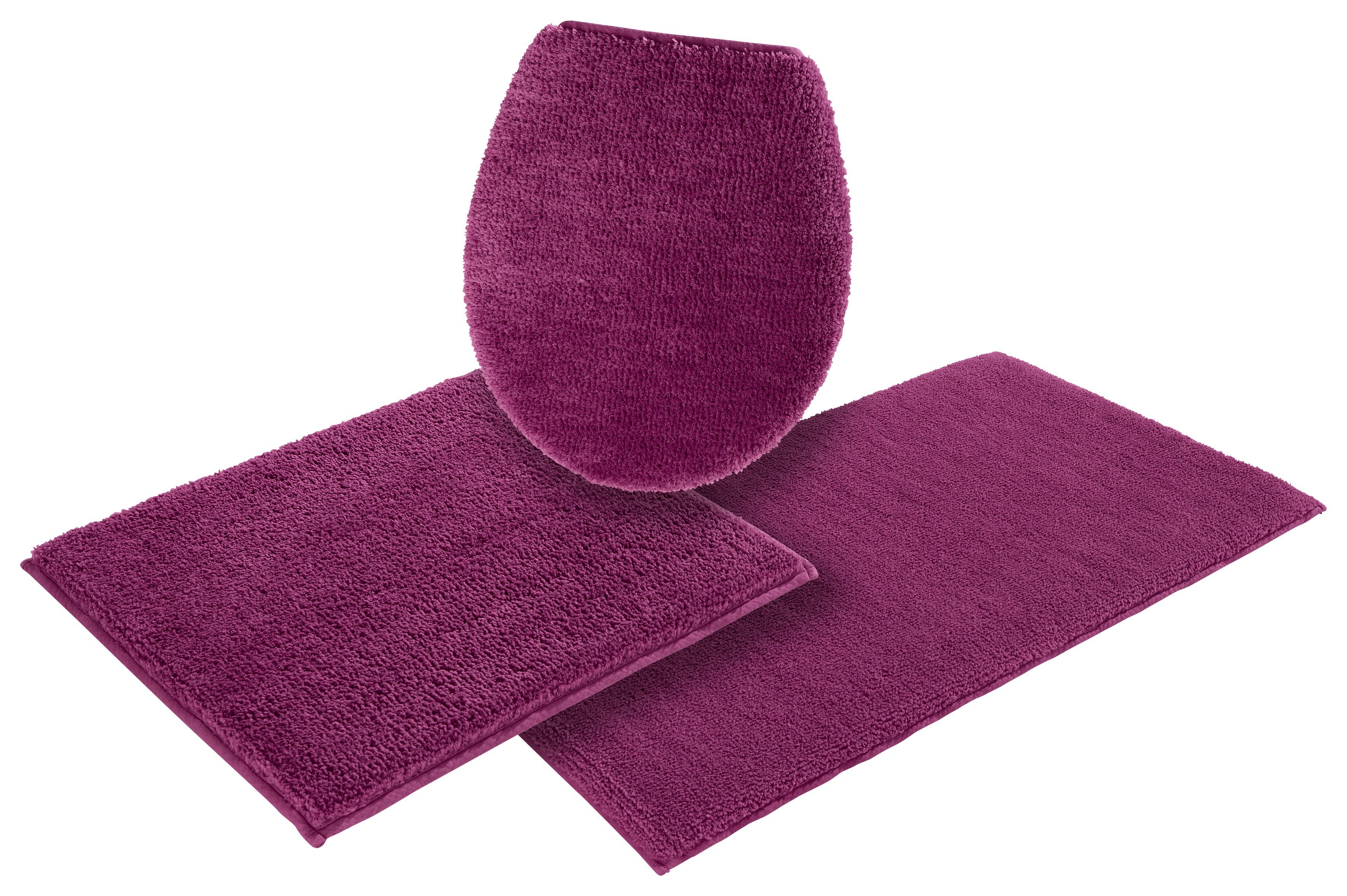 OTTO home Badematte Vanessa, Badvorleger, Badezimmer Teppich, Höhe 10 mm, rutschhemmend beschichtet, schnell trocknend, strapazierfähig, fußbodenheizungsgeeignet, Polyester, rechteckig, 3-tlg. Hänge-WC Set, Badteppich, weiche Haptik, unifarben
