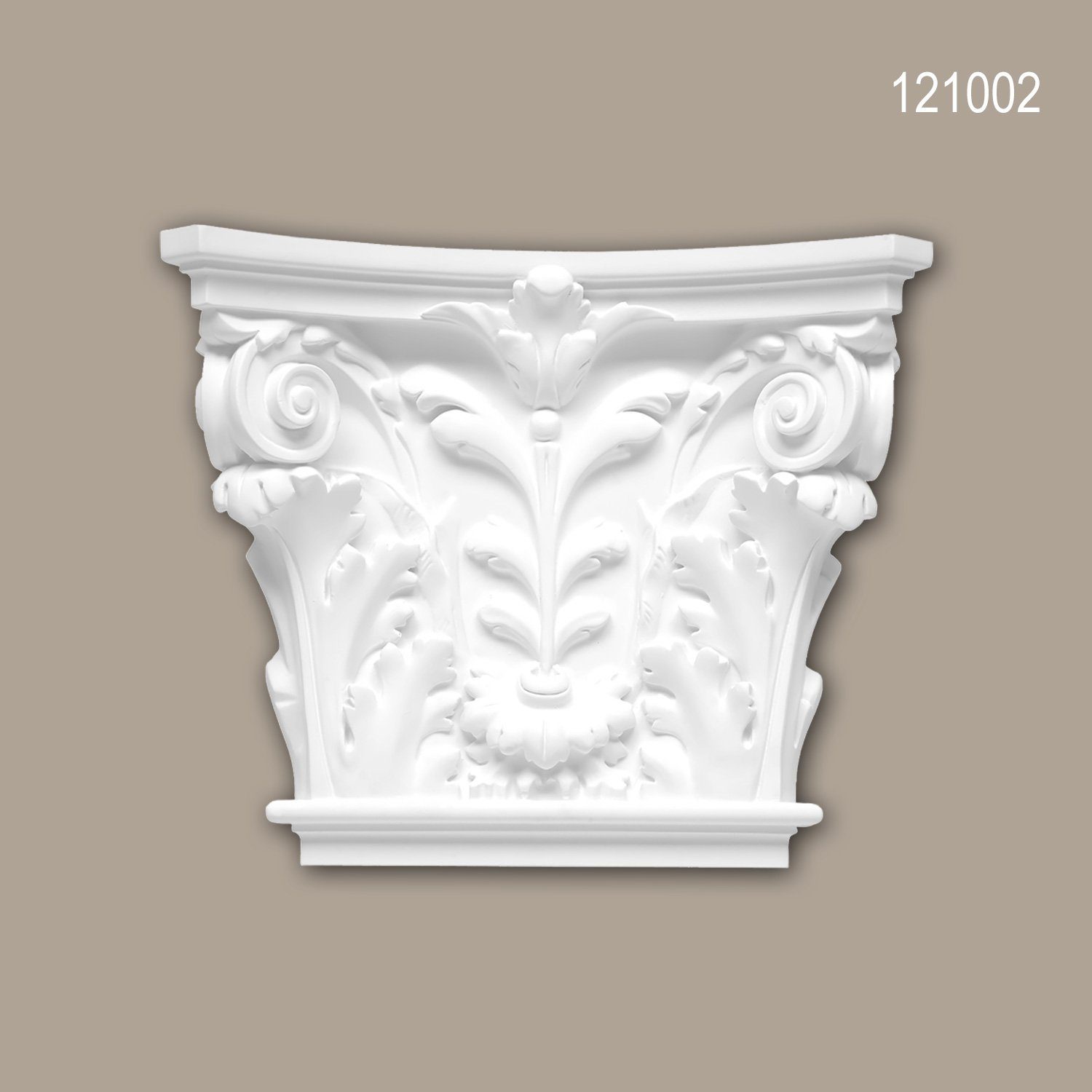 Profhome Wanddekoobjekt 121002 (Pilaster Kapitell, 1 St., Pilaster, Zierelement, Wanddekor, Schmuckelement), weiß, vorgrundiert, Stil: Korinthisch