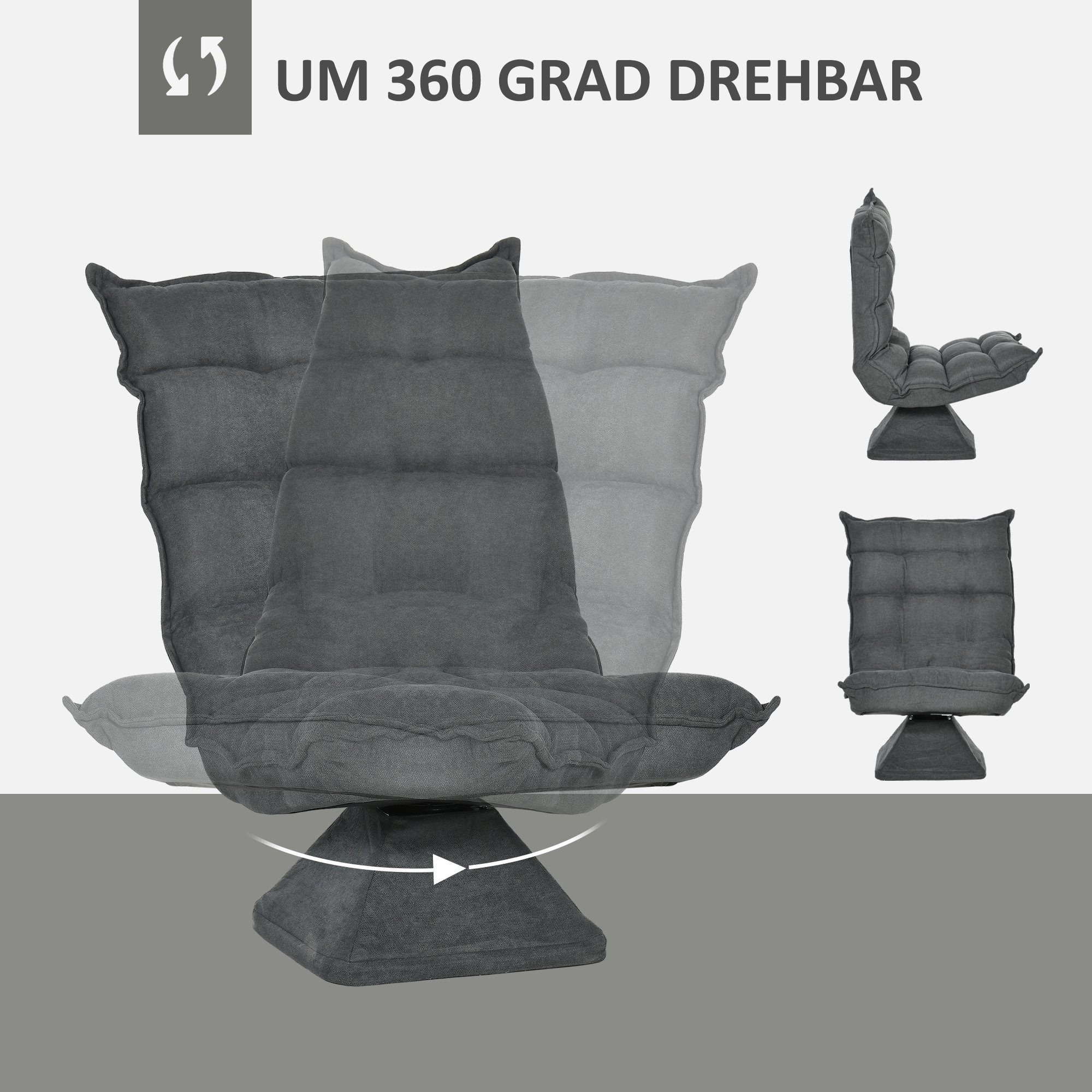 Drehbarer Relaxsessel Bodenstuhl), 70 Bodensitzkissen x 95 1-St., Grau, (Bodensofa, HOMCOM Meditationsstuhl, 62 x cm