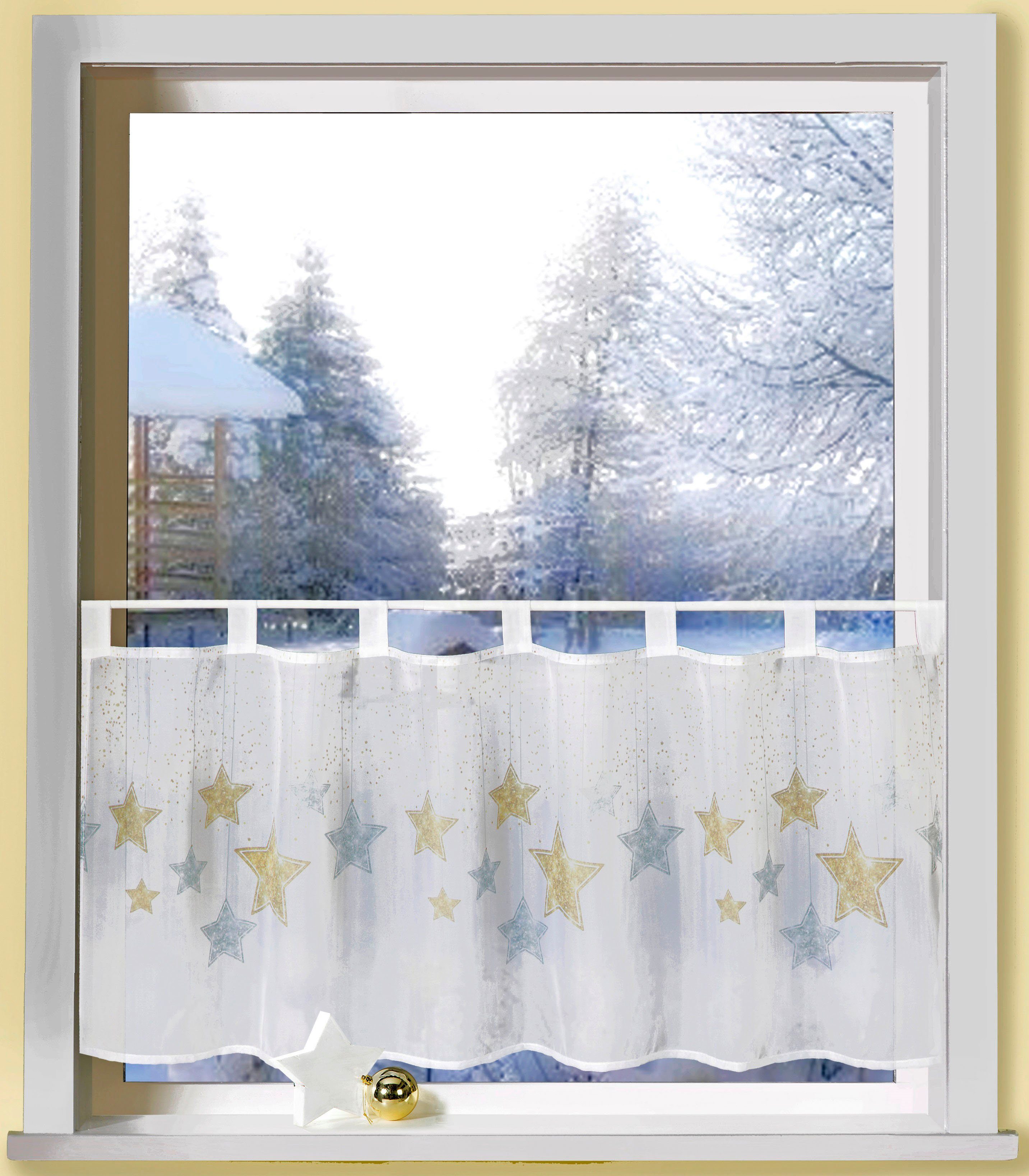 Weckbrodt Scheibengardine Astrid (1 St), Schlaufen, transparent, Voile, Bistro, Voile, bedruckt, Sterne, HxB 45x120cm, Gardine, Store