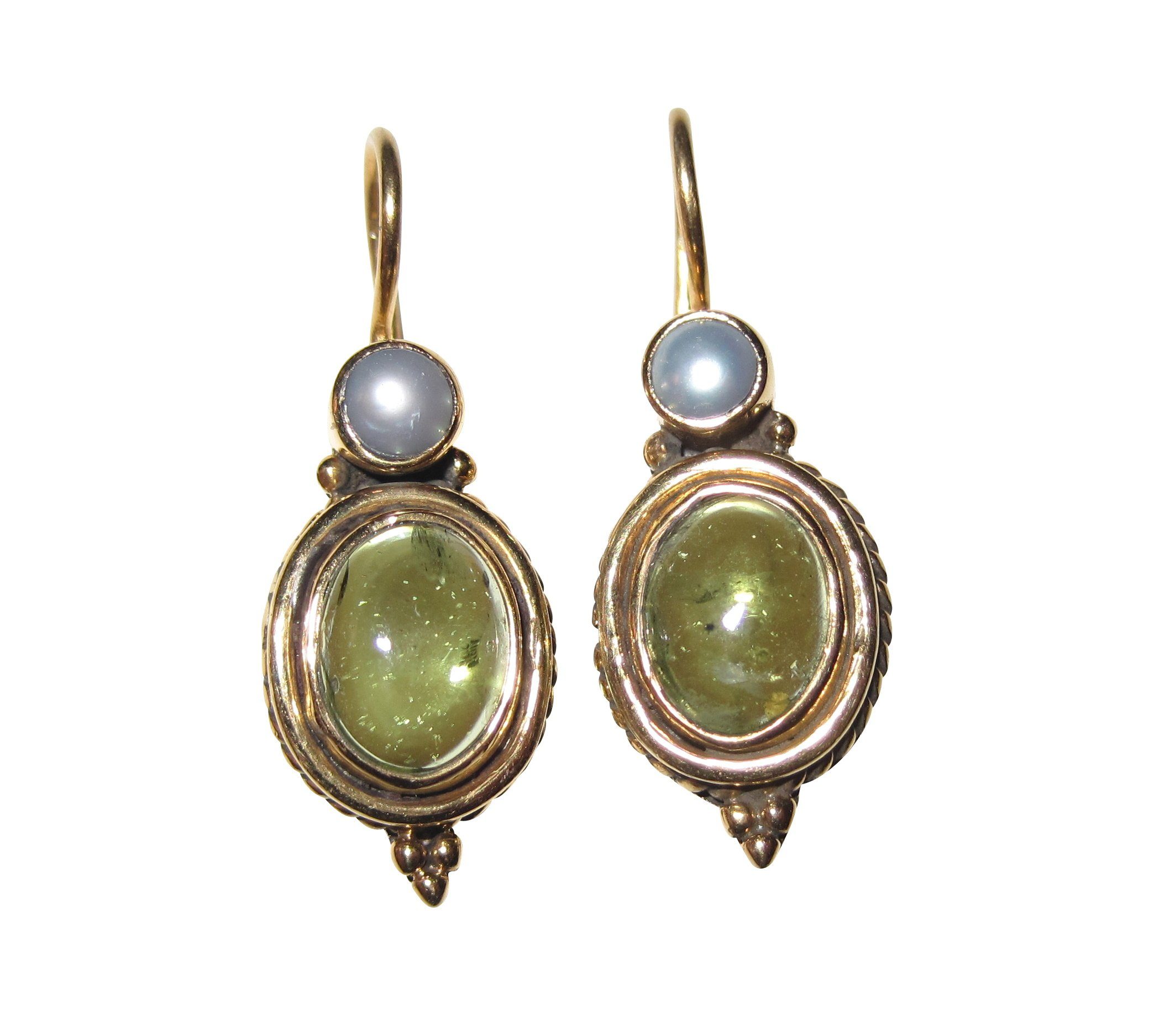 Mugello Paar Ohrhänger Medici Peridot Süßwasserperle ausgefallen schick Antik-Stil, Handarbeit aus kleiner florentinischen Manufaktur, Vintageschmuck