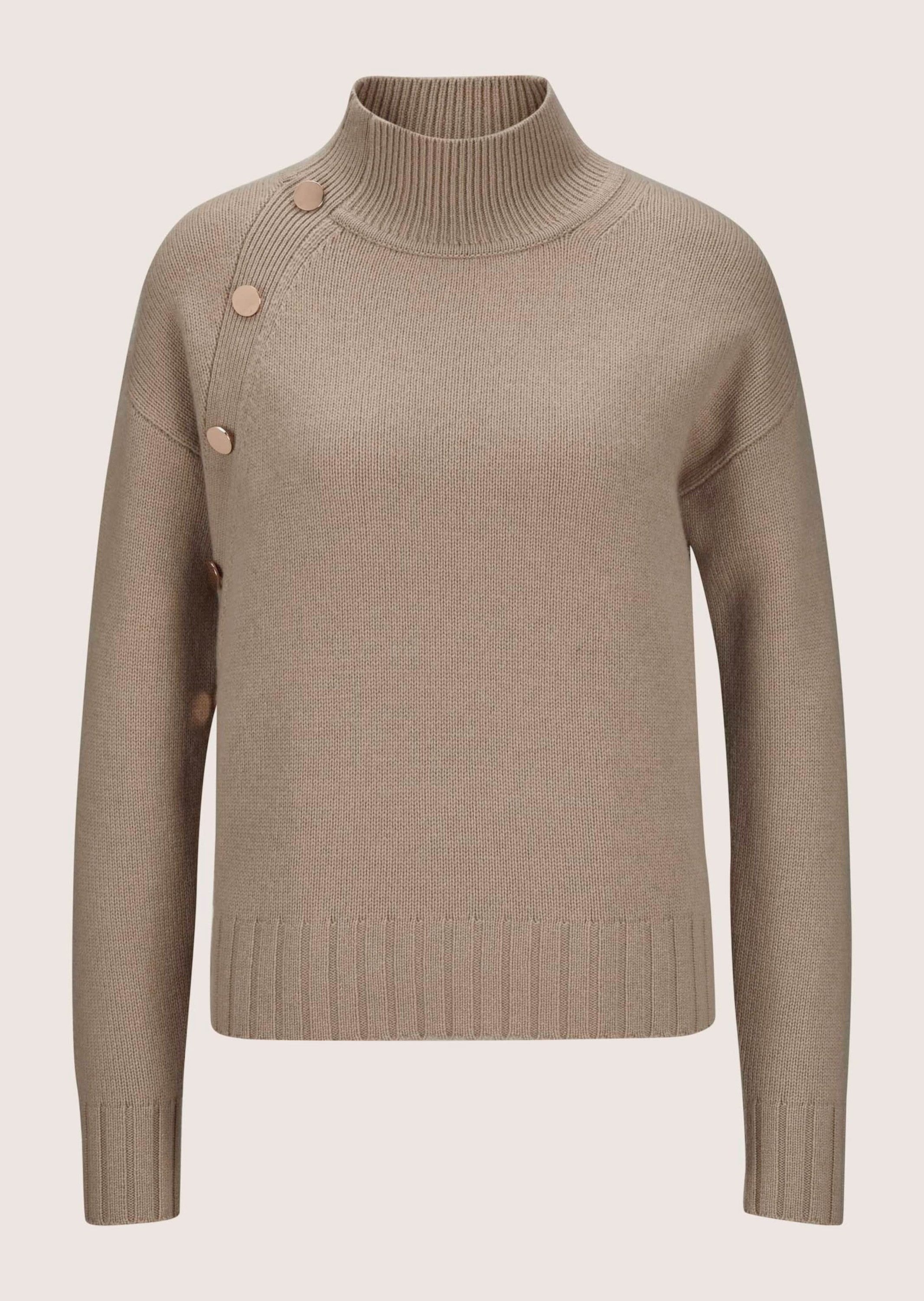 Strickpullover Stehkragen-Pullover mit Zierknöpfen