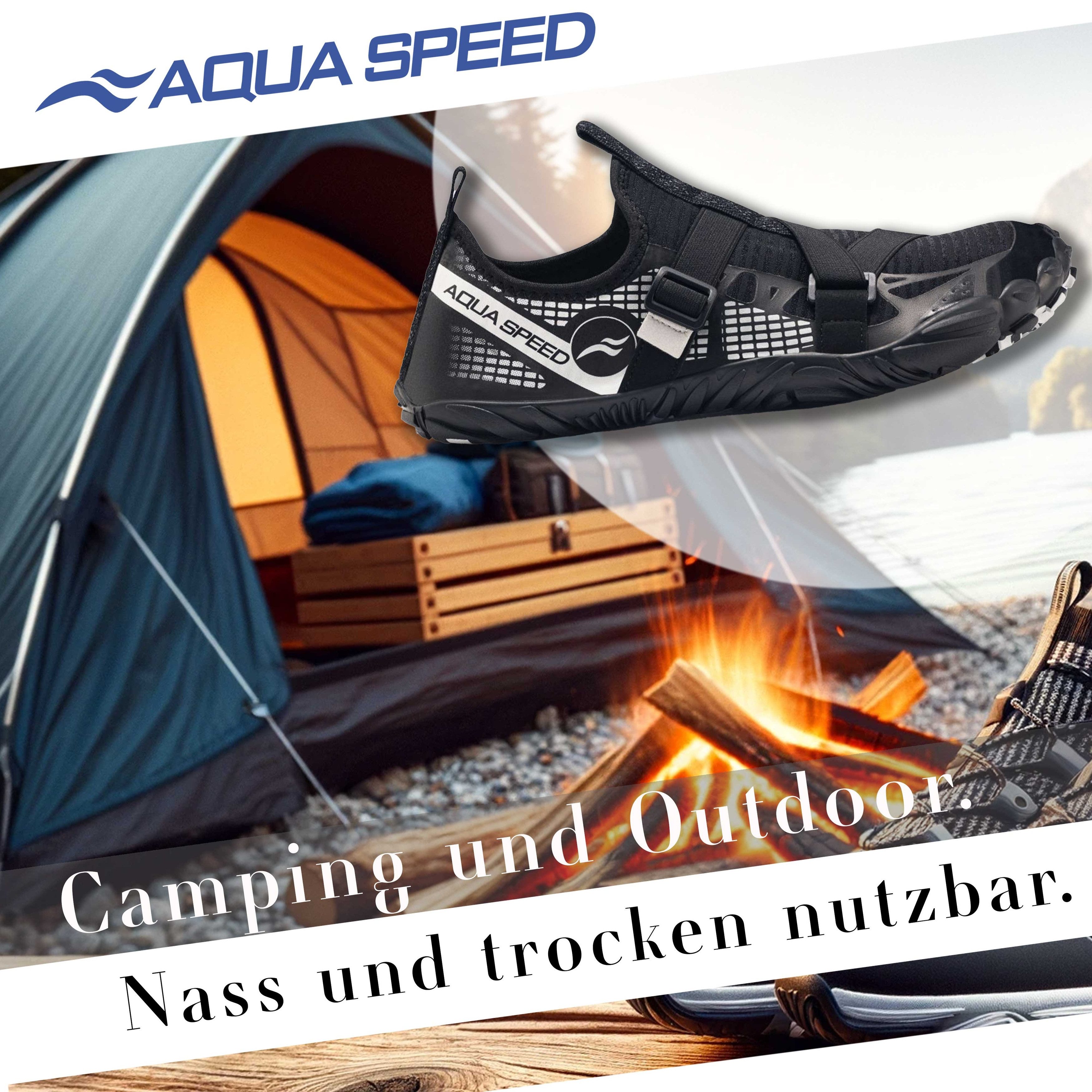 Aqua Speed Schwimmschuhe LACERTO Gr. 43 – Schwarz/Silber + Handtuch Wasserschuh (Leichte Aquaschuhe – vielseitig tragbar & platzsparend) Sicherer Halt am Beckenrand, auf Steinen oder Fliesen