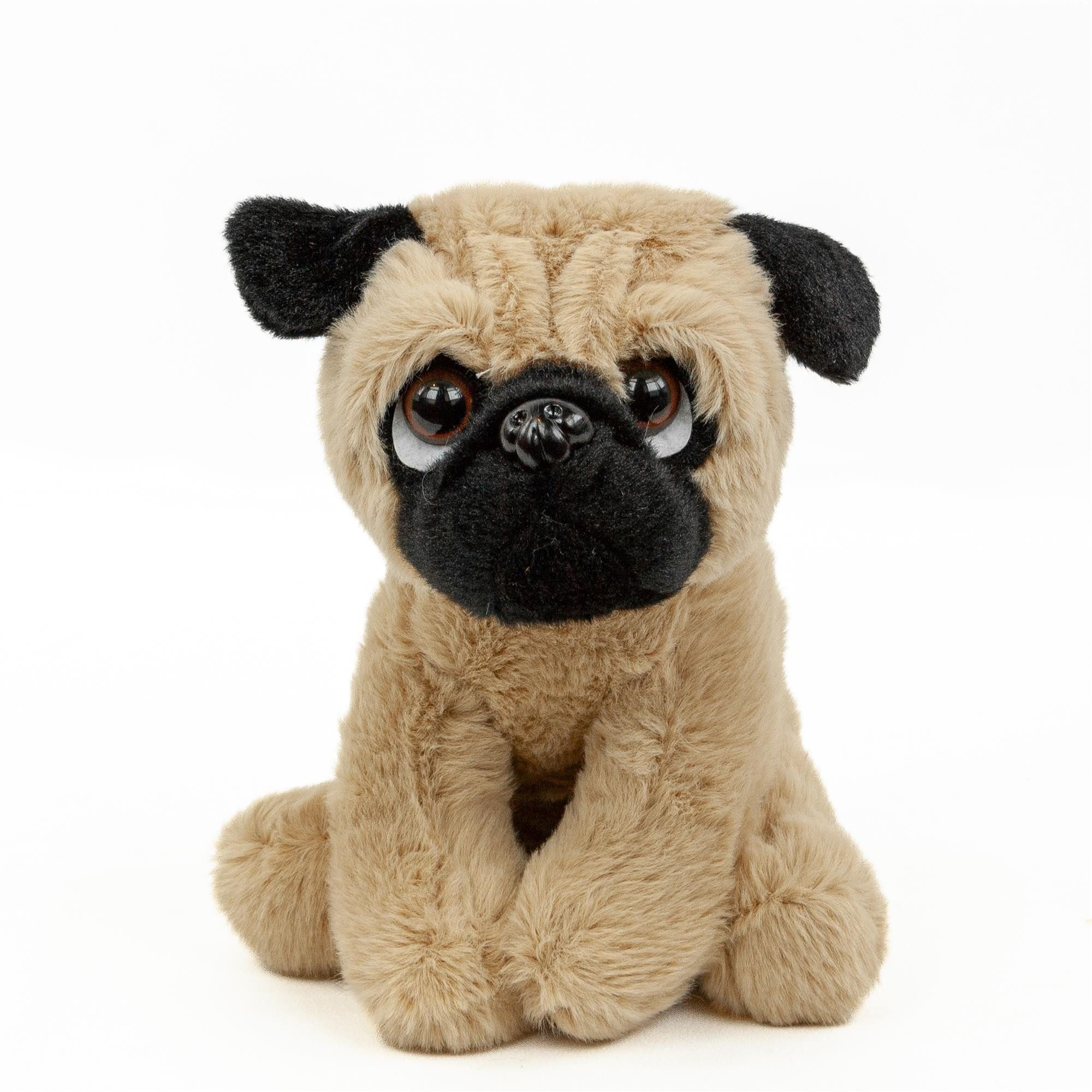 Teddys Rothenburg Kuscheltier Hund Mops sitzend 16 cm beige/schwarz Plüschhund Stofftier (Plüschtier, Stoffhund, Stoffmops, Plüschmops)