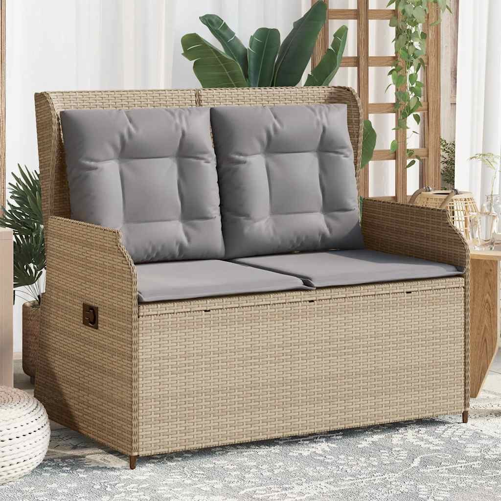 vidaXL Loungesofa Gartenbank Verstellbar mit Kissen Beige Poly Rattan, 1 Teile