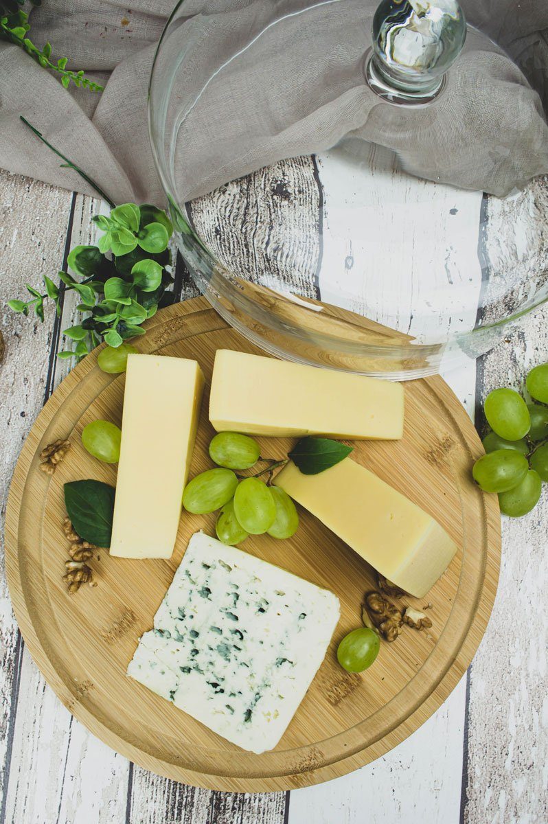 Sendez Käseglocke Käseglocke mit Schneidebrett 28cm Glasglocke Glashaube Kuchenglocke